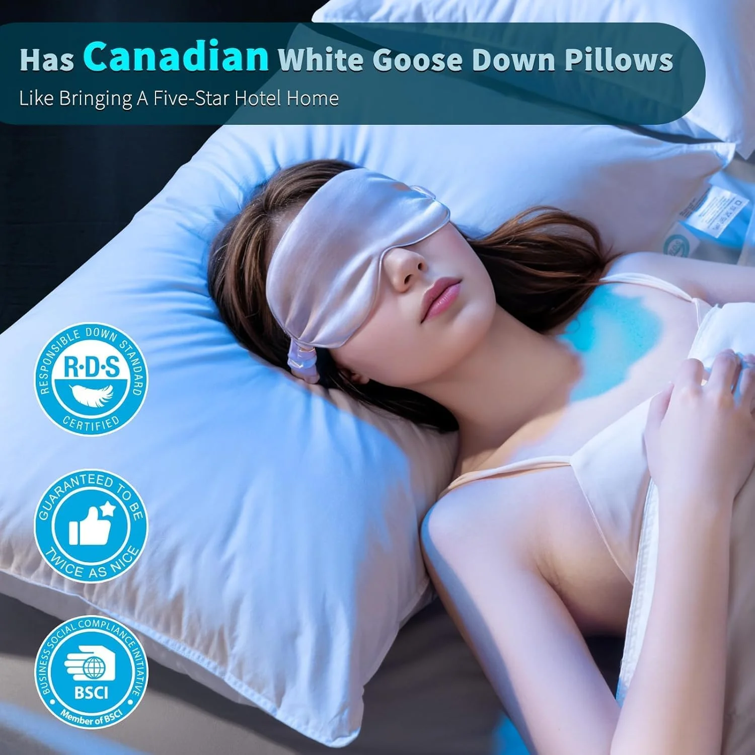 بالش پر غاز کانادایی Shilucheng سایز کوئین، مجموعه 2 عددی، قدرت پرکردن بالای 900، بالش مناسب خواب پهلو برای تسکین درد گردن، روکش 100% پنبه با تراکم بافت 600، بالش های با کیفیت هتلی (سفید، 50 در 76 سانتیمتر)