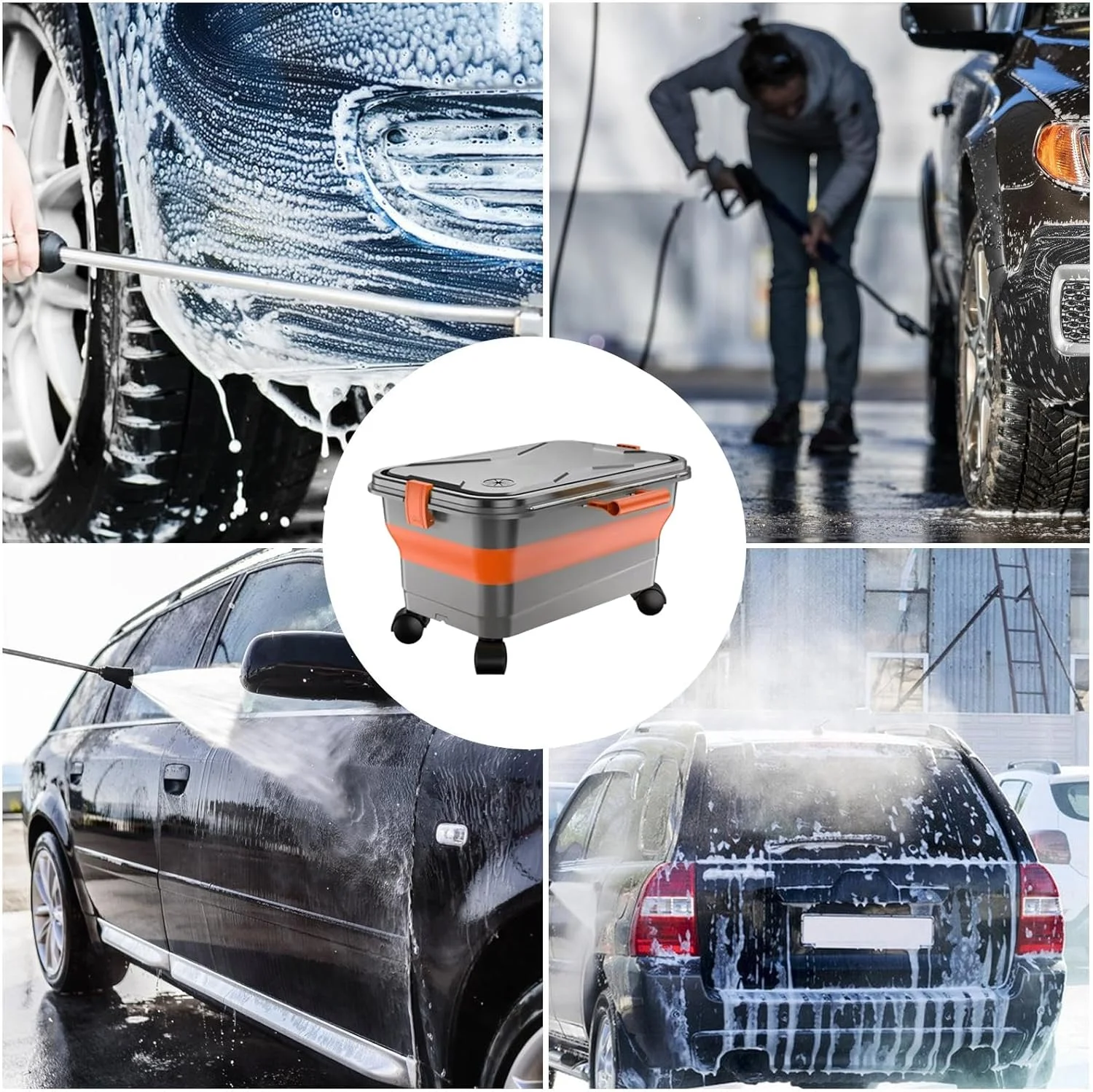 مخزن آب کارواش سیار - مخزن ذخیره آب قابل حمل 22 لیتری - مخزن تاشو با چرخ های چرخشی 360 درجه برای باغبانی، فضای باز خانوادگی، حیاط و باغ