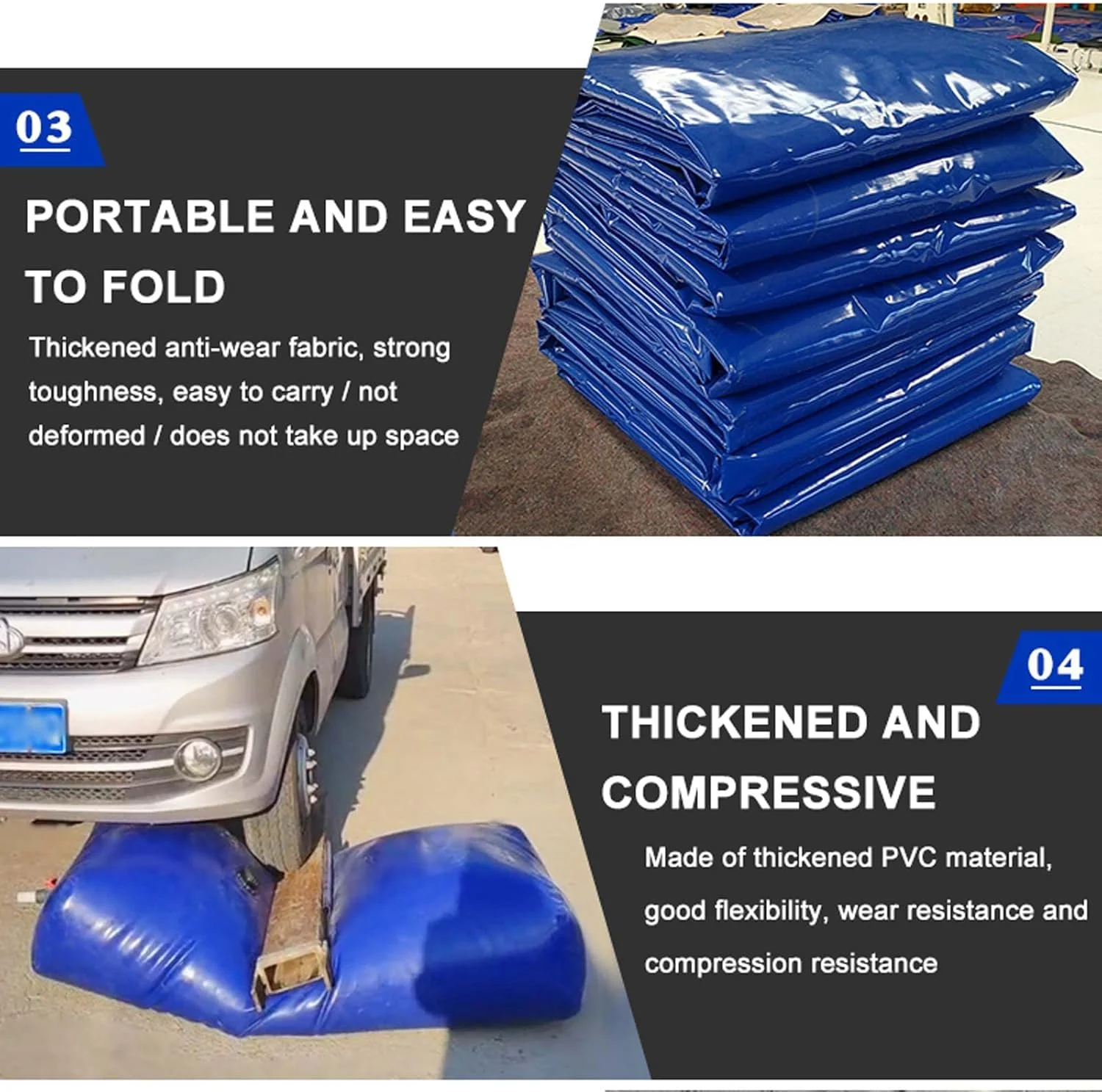 مخزن آب تاشو نرم PVC با ظرفیت بزرگ مناسب فضای باز، کیسه آب قابل حمل اضطراری، مخزن انعطاف پذیر ذخیره آب با شیر قطع و وصل، 500 لیتر