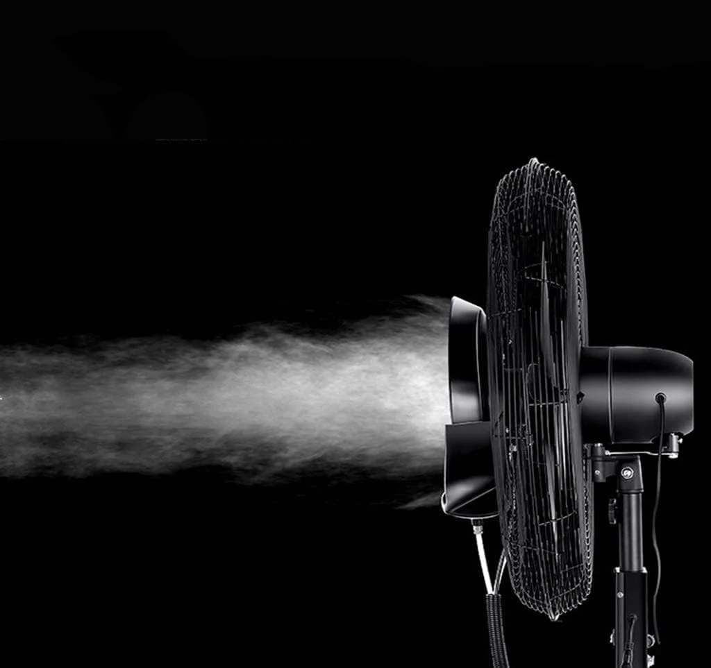 پنکه مه پاش فضای باز، پنکه مه پاش سنگین، 3 سرعت خنک کننده، با نوسان 90 درجه، مخزن آب 41 لیتری، برای استفاده صنعتی، تجاری در فضای باز، داخلی، باغ، انبار و کارخانه (26 اینچ)