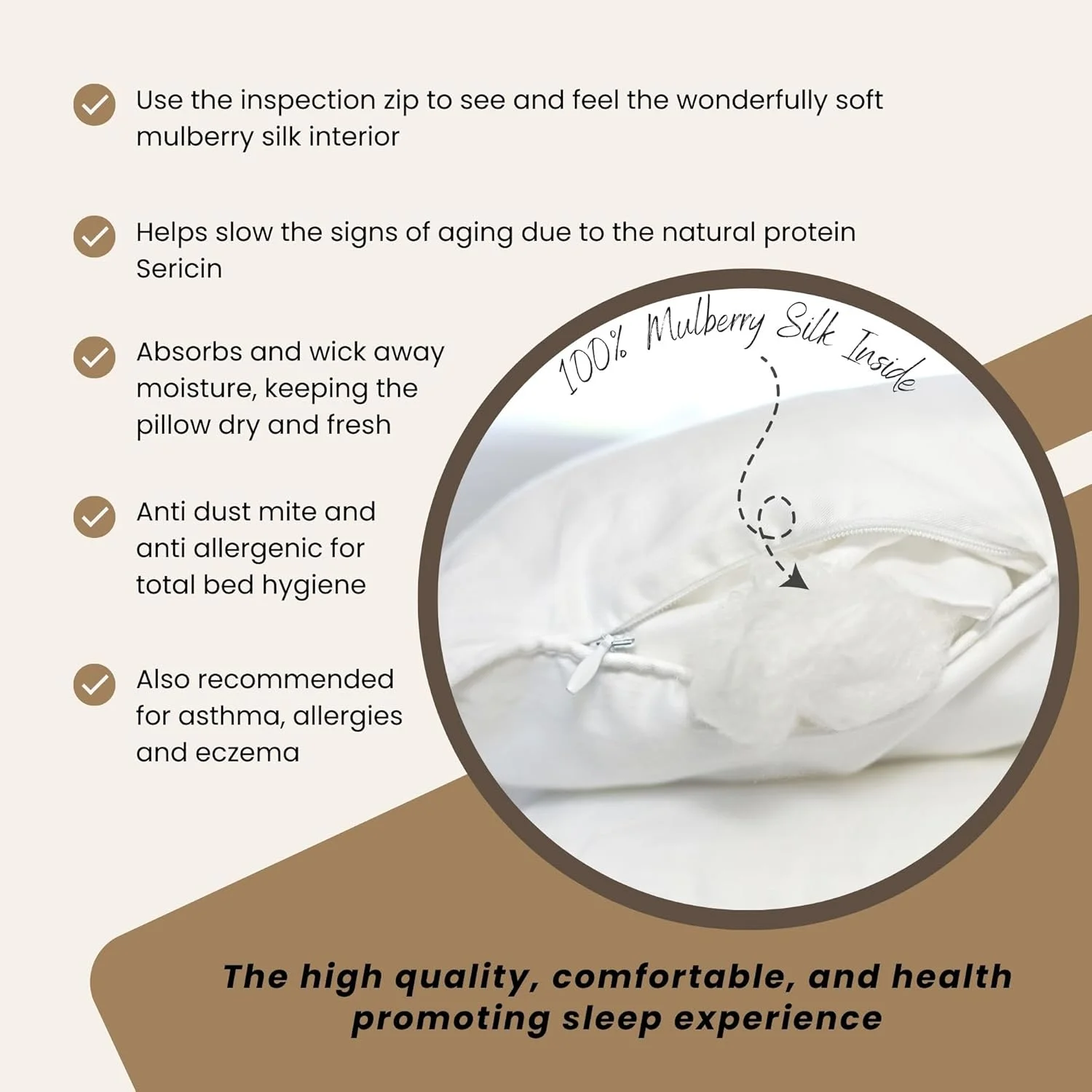 Silk Bedding Direct. جفت بالش پر شده با ابریشم خالص توت، سایز Queen، 30" x 20". پناهگاهی ضد آلرژی، رویاهای شما بر روی ابریشم خالص و طبیعی توت.