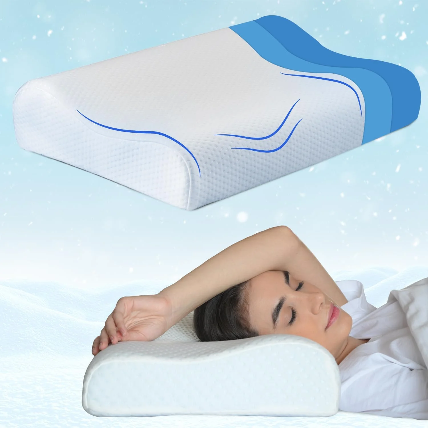 بالش فوم حافظه‌دار ارتوپدی ژل خنک کننده Sleepsia | بالش گردنی برای تسکین درد گردن و شانه - بالش تخت برای خواب، پشتیبانی ارگونومیک، بالش با روکش قابل شستشو (53.34LX34.92WX9.52H)