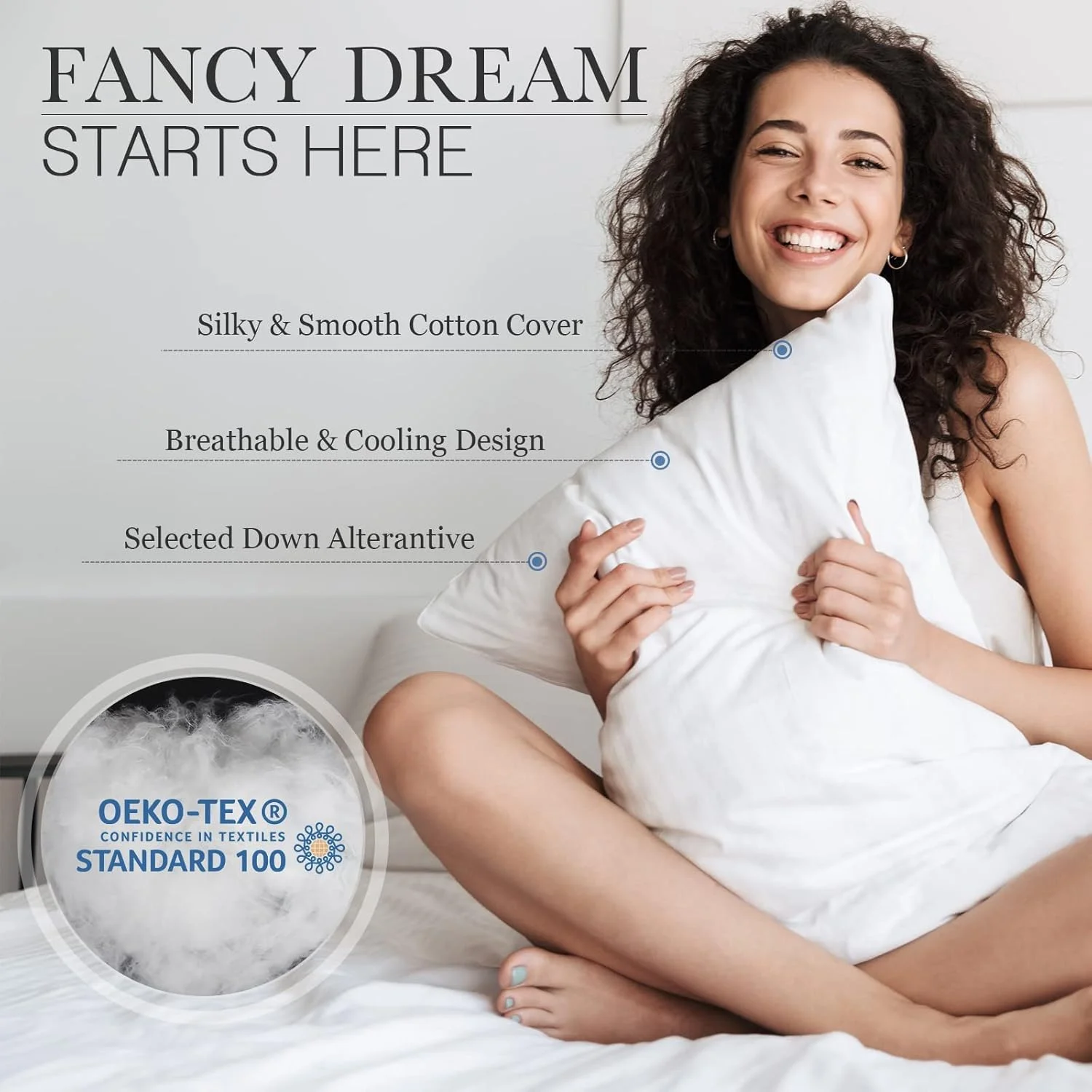 بالش ویوستار برای خواب، بالش هتلی سایز کوئین، ست 2 عددی، بالش تخت با الیاف جایگزین پر با روکش پنبه طبیعی، بالش خنک کننده ضد حساسیت برای خواب پهلو و پشت، نرم و قابل تنفس