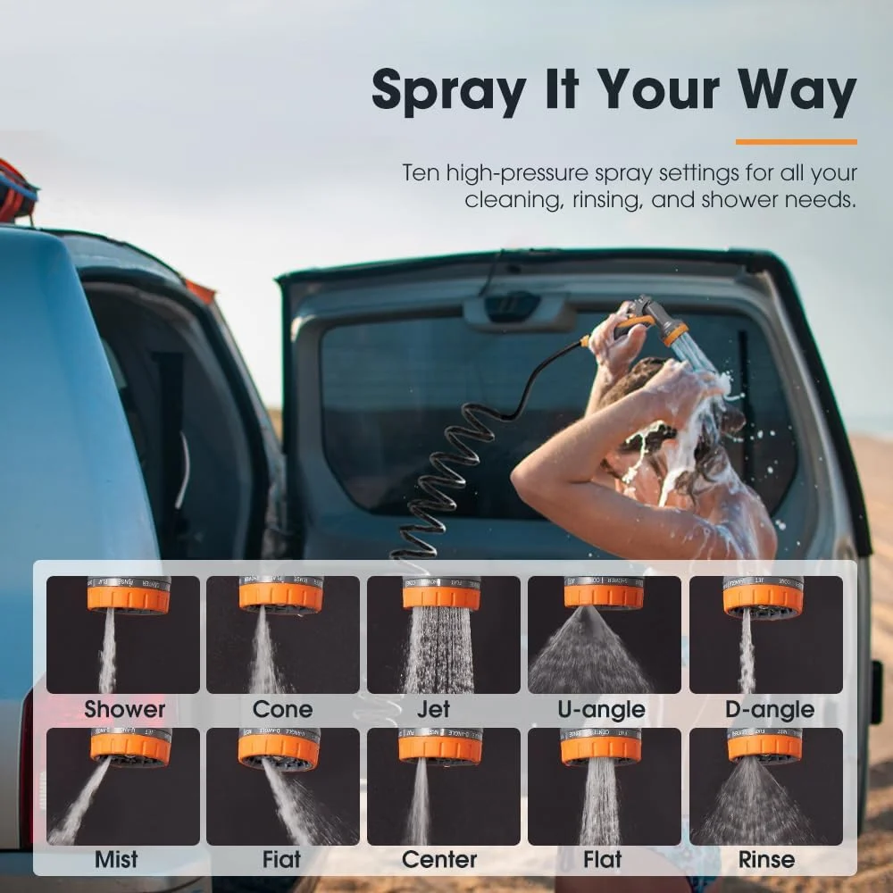 مخزن آب برقی قابل حمل SanHima با ظرفیت 25 لیتر، سر دوش جمع شونده با 10 حالت اسپری، باتری لیتیومی 2000 میلی آمپر ساعتی، کارواش پرفشار برای باغ، دوش کمپینگ و شستشوی حیوانات خانگی