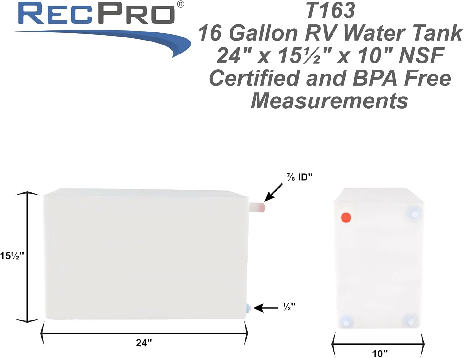 مخزن آب 16 گالنی RV RecPro | ذخیره آب تمیز یا خاکستری | ساخت آمریکا