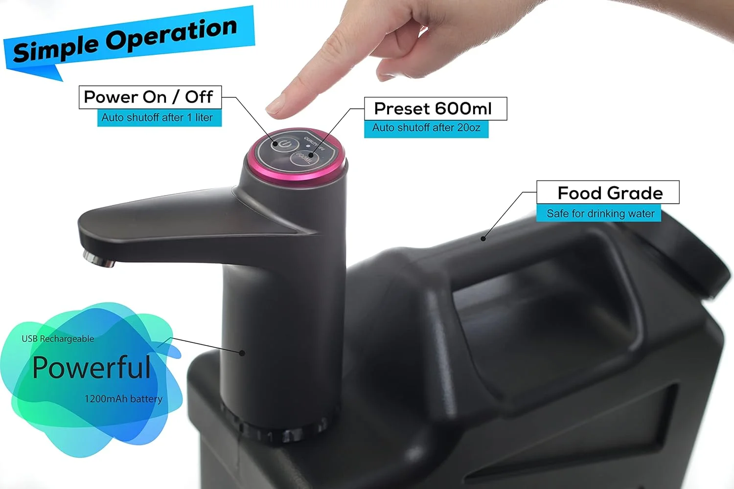 مخزن آب قابل حمل 3 گالن با شیر آب پمپ آب قابل شارژ USB، مواد غذایی، عالی برای کمپینگ، مسافرت، ورزش، مواقع اضطراری، ورزش و موارد دیگر