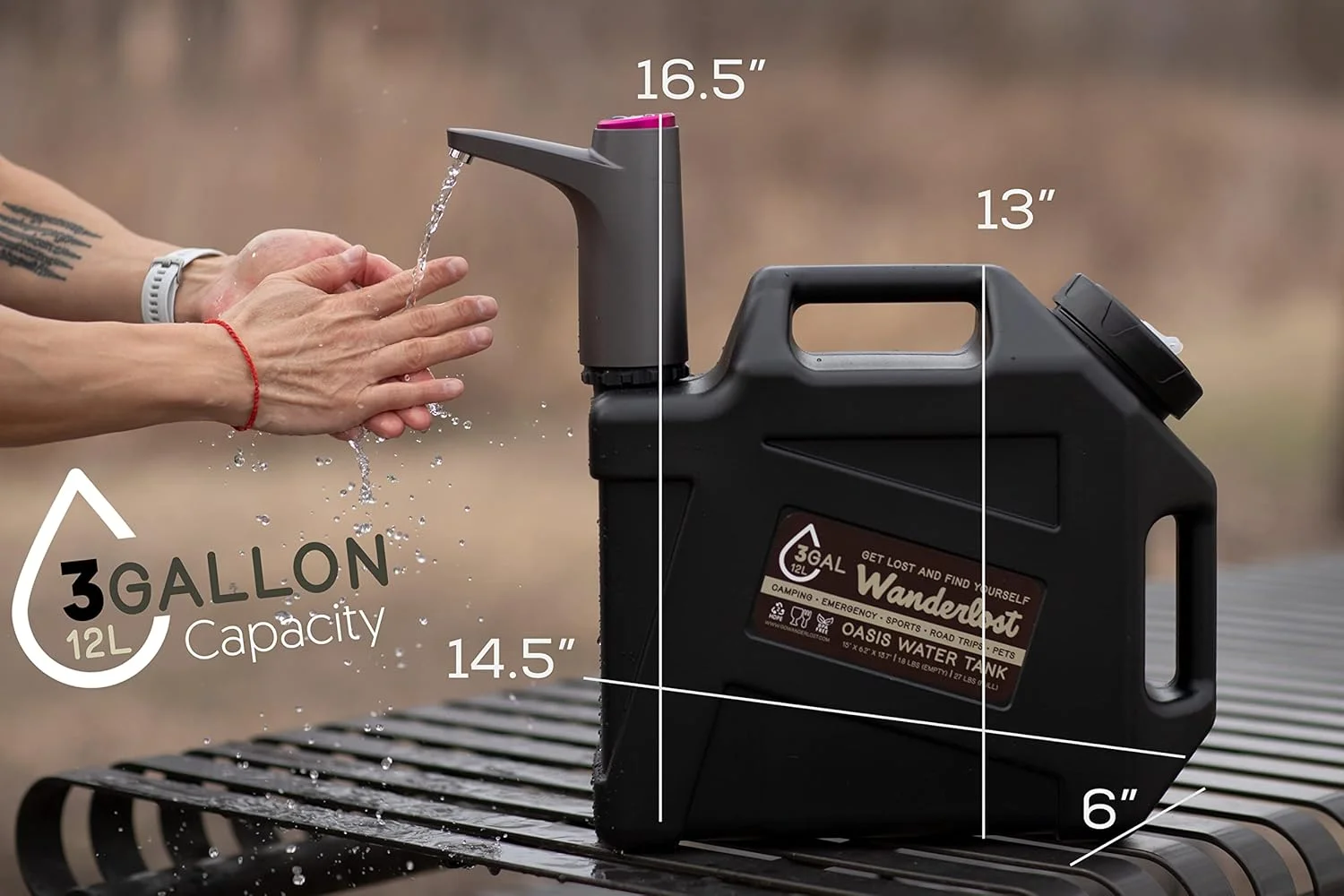 مخزن آب قابل حمل 3 گالن با شیر آب پمپ آب قابل شارژ USB، مواد غذایی، عالی برای کمپینگ، مسافرت، ورزش، مواقع اضطراری، ورزش و موارد دیگر