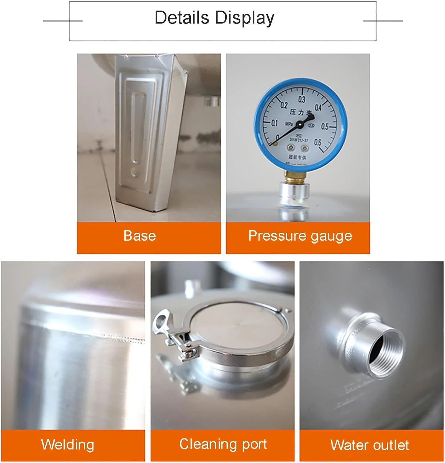 مخزن تحت فشار آب از جنس استیل ضد زنگ، مخزن ذخیره آب تحت فشار به همراه اتصالات، مخازن مثانه ذخیره آب برای پمپ های چاه (250 لیتر)