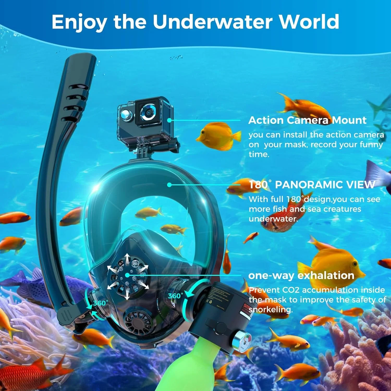 مخزن غواصی کوچک SMACO با ماسک اسنورکل 0.5 لیتری، مخزن غواصی کوچک قابل حمل با ماسک غواصی تمام صورت، کیت سیلندر غواصی بطری کوچک قابل استفاده مجدد برای غواصی کم عمق و تفریحی مدل S300Plus