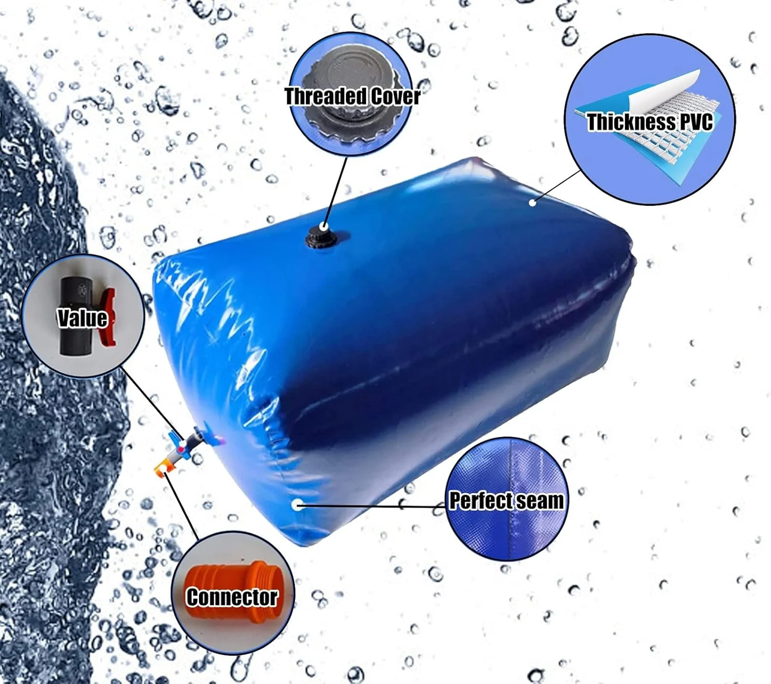 مخزن ذخیره آب با تحمل وزن بالا، تانکر ذخیره آب مقاوم در برابر خشکی با چرخ، مخزن ذخیره آب برای آتش نشانی/آبیاری/مزرعه