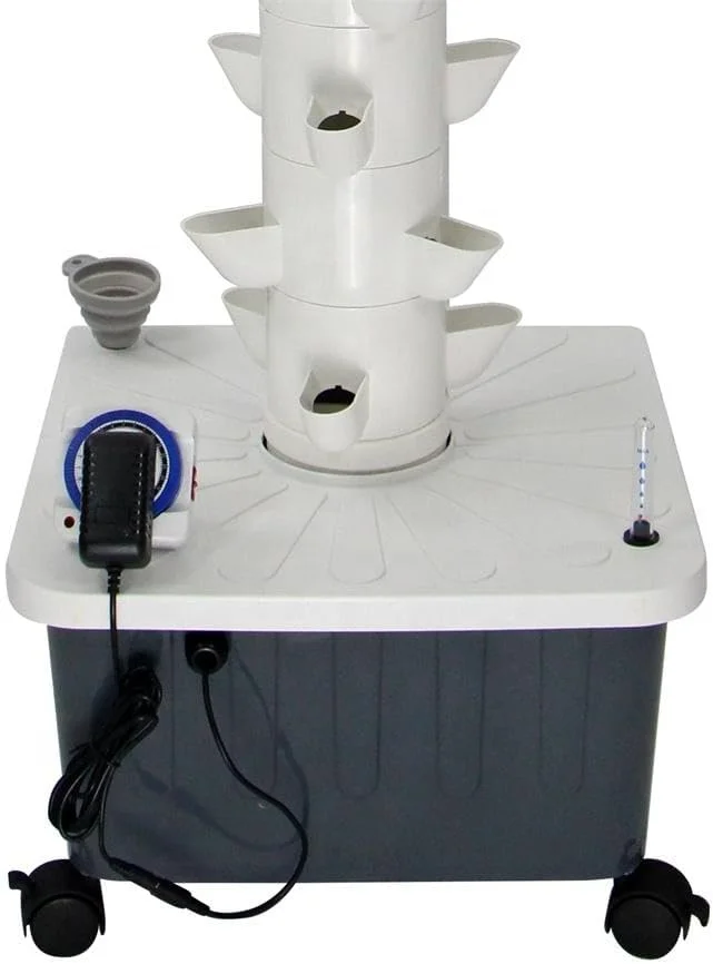 برج کشت عمودی هیدروپونیک برای گیاهان دارویی، میوه ها و سبزیجات، 15 لایه 45 محل کاشت با مخزن آب متحرک، پمپ آبرسانی، تایمر و آداپتور (45 گلدان)