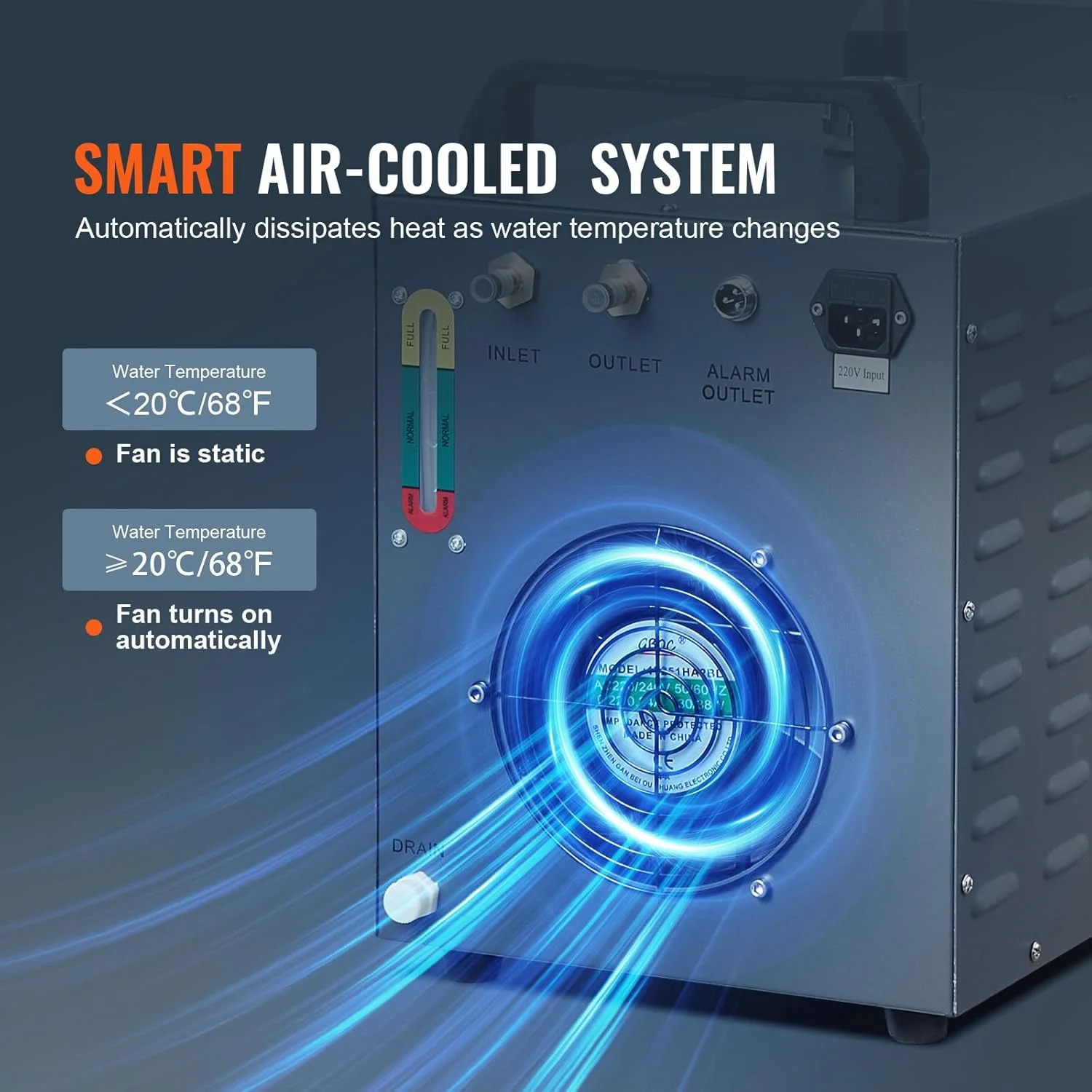 خنک کننده آبی صنعتی VEVOR CW-3000، سیستم خنک کننده با مخزن آب 12 لیتری، حداکثر نرخ جریان 12 لیتر در دقیقه، برای دستگاه های حکاکی و برش