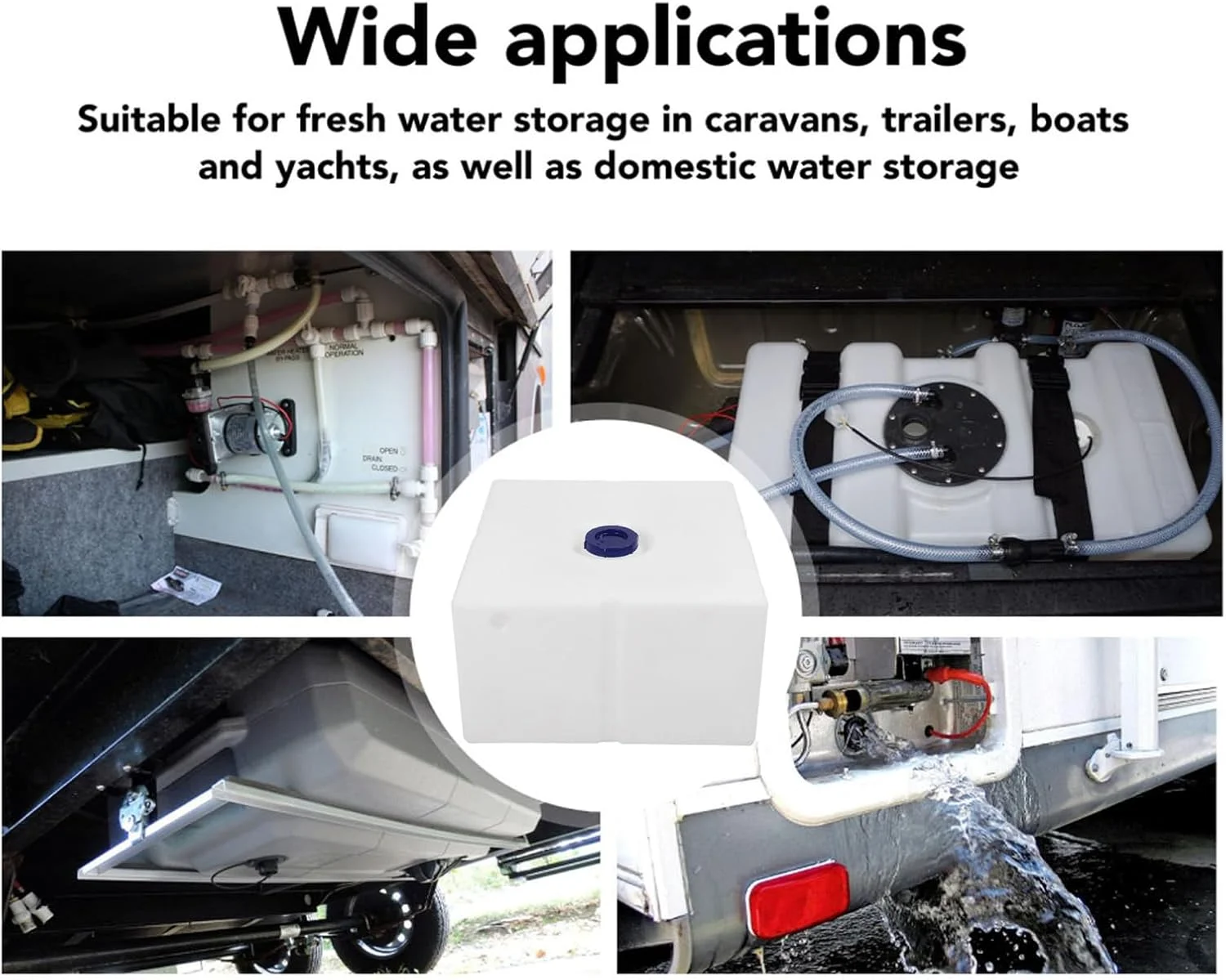 مخزن آب تریلر، 645 X 645 X 370 میلیمتر مخزن آب RV درجه غذایی LLDPE با ظرفیت 150 لیتر، ضد نشت، افقی، مناسب قایق و کشتی تفریحی مخزن آب تریلر، 645 X 645 X 370 میلیمتر مخزن آب RV درجه غذایی LLDPE با ظرفیت 150 لیتر، ضد نشت، افقی، مناسب قایق و کشتی تفریحی