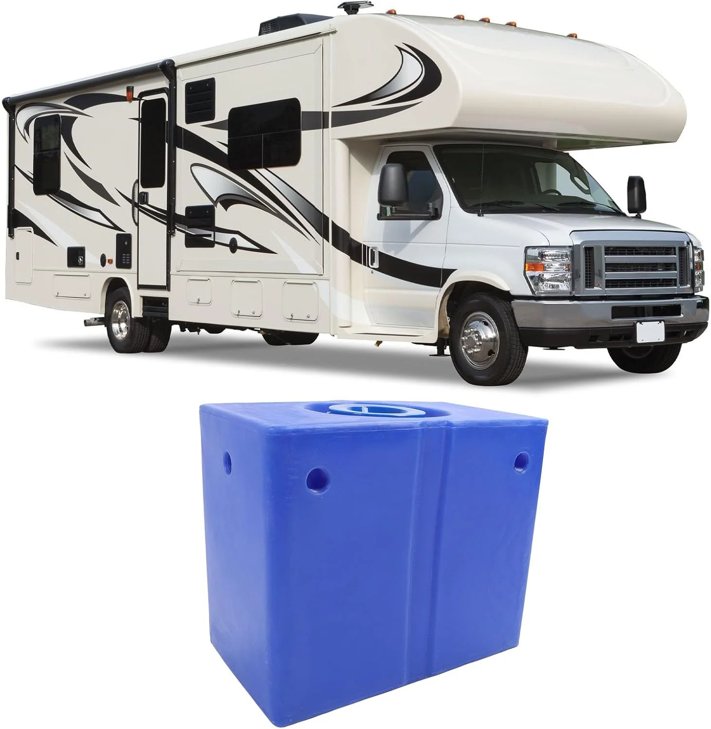 مخزن آب 60 لیتری مناسب RV، ساخته شده از LLDPE، مناسب برای تریلر، قایق و کمپینگ، طراحی مربعی 50x43x30 سانتی متر با پورت پرکننده 130 میلی متری