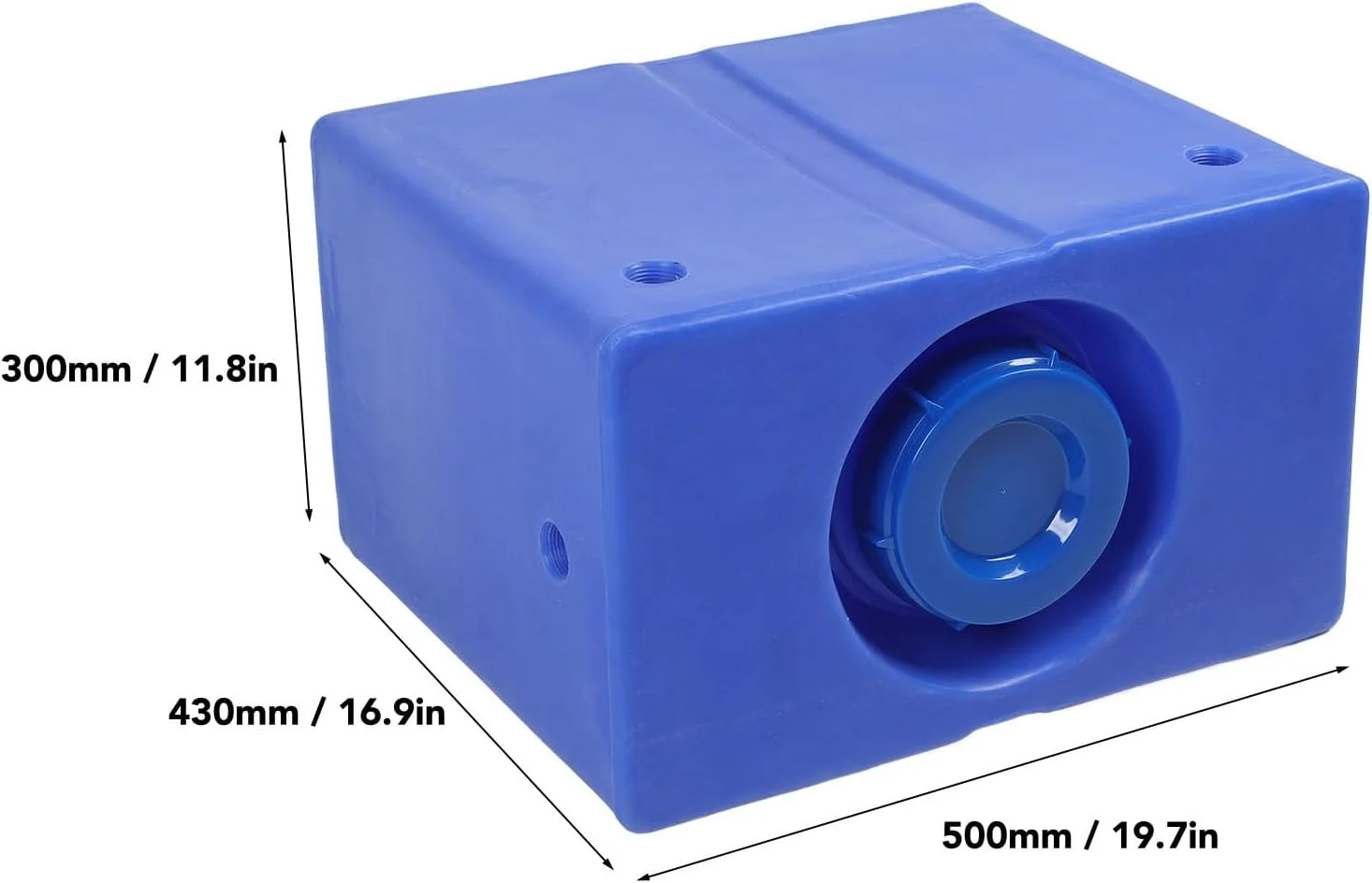 مخزن آب 60 لیتری مناسب RV، ساخته شده از LLDPE، مناسب برای تریلر، قایق و کمپینگ، طراحی مربعی 50x43x30 سانتی متر با پورت پرکننده 130 میلی متری