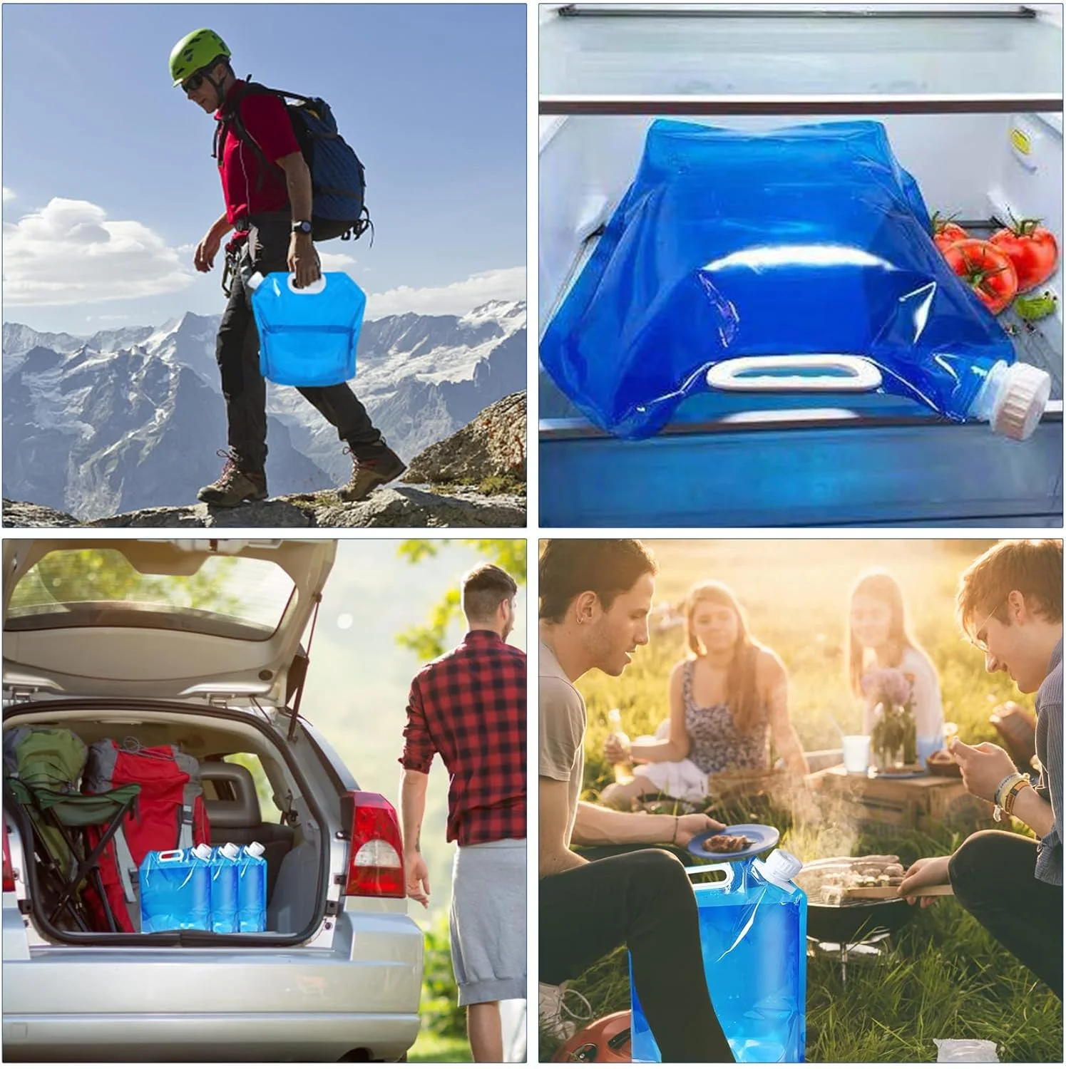 مخزن آب تاشو 10 لیتری با درب محکم، قمقمه آب انعطاف پذیر، کیسه آب آشامیدنی قابل حمل، قمقمه تاشو، کیسه آب برای فضای باز، کمپینگ، کباب پز، مصارف خانگی، بدون BPA، 3 عدد