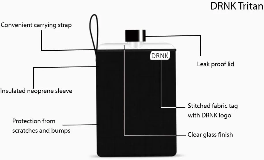 DRNK Tritan - مناسب باشگاه، کار و سفر | بطری آب مدرن، باریک و جمع و جور برای کیف | دارای روکش عایق | ضد نشت | فاقد BPA | 500 میلی لیتر [صورتی]