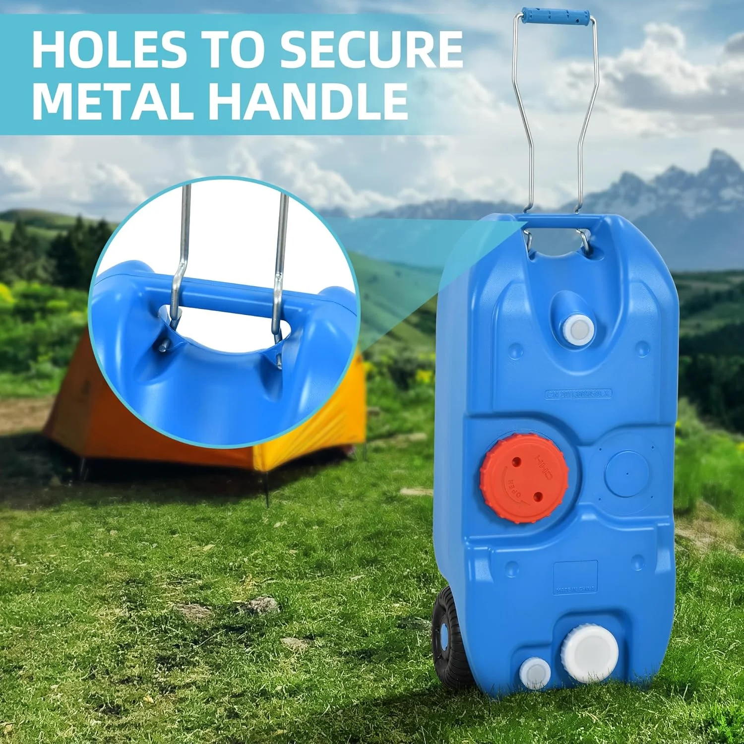 مخزن آب قابل حمل 40 لیتری YITAMOTOR با دسته محکم، مخزن بدون بو برای کمپر با چرخ های بزرگ، مخزن نگهداری آب قابل حمل با درگاه های پر کردن و تخلیه برای مدیریت کارآمد آب، آبی