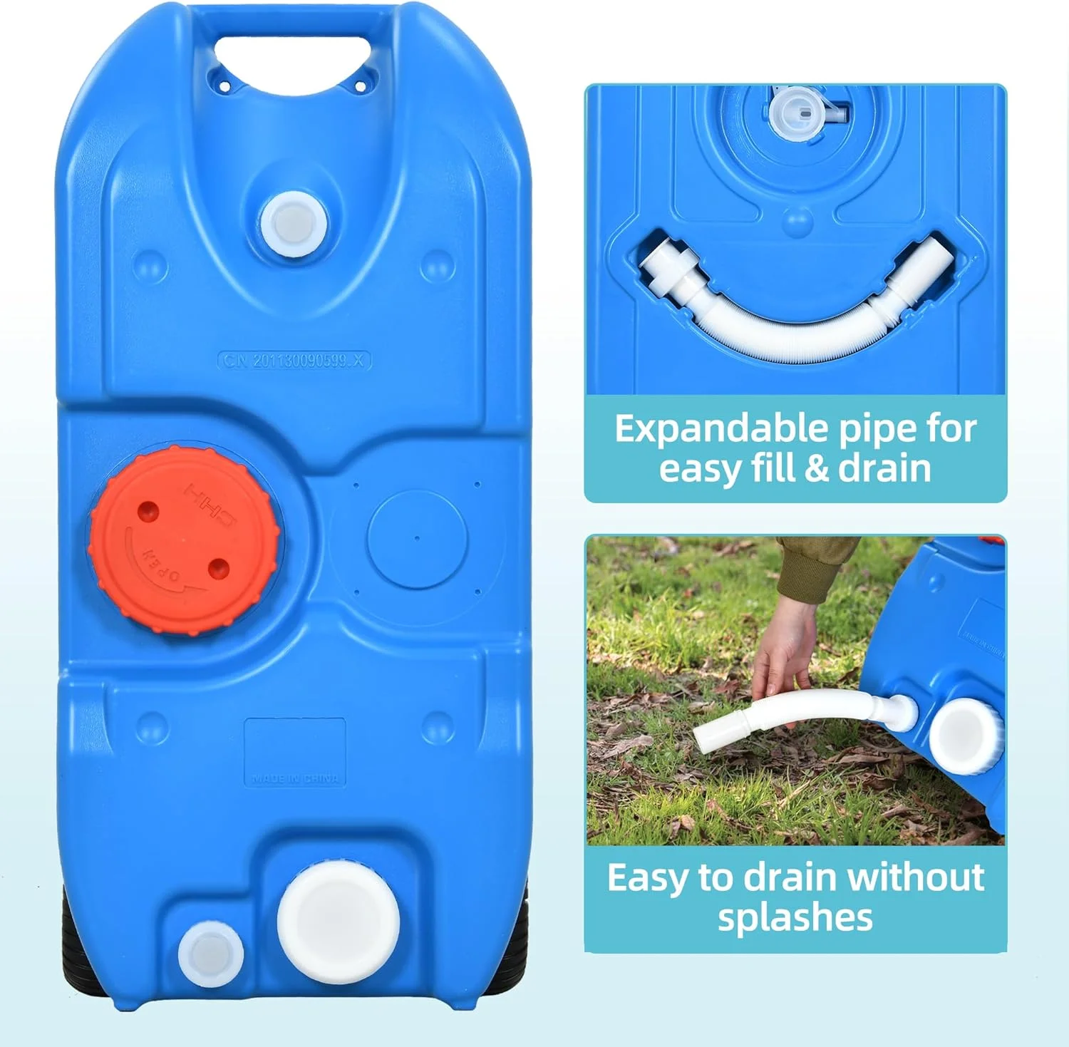 مخزن آب قابل حمل 40 لیتری YITAMOTOR با دسته محکم، مخزن بدون بو برای کمپر با چرخ های بزرگ، مخزن نگهداری آب قابل حمل با درگاه های پر کردن و تخلیه برای مدیریت کارآمد آب، آبی