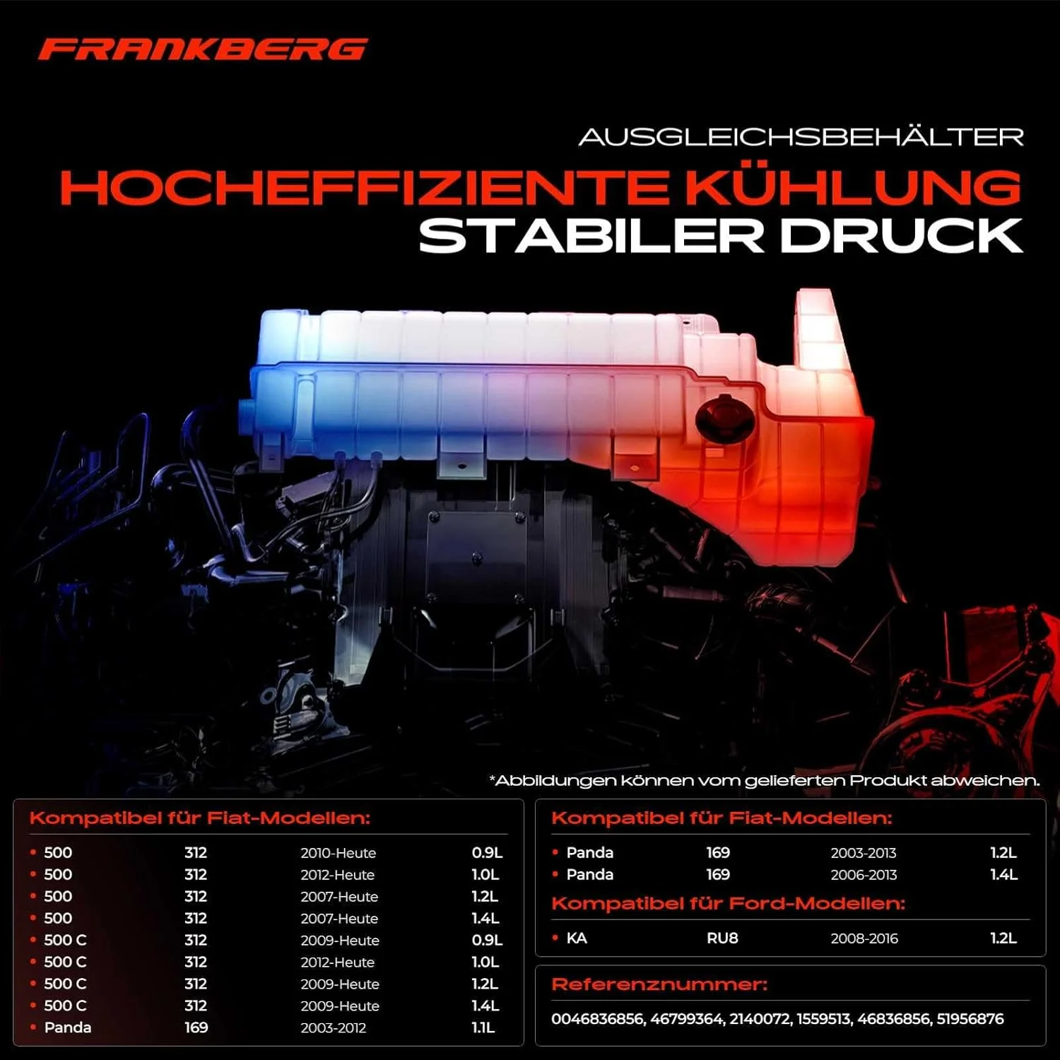 منبع انبساط آب رادیاتور فرانکبرگ به همراه درب سازگار با 500 C 312 پاندا 169 KA RU8 2003-2020 51956876