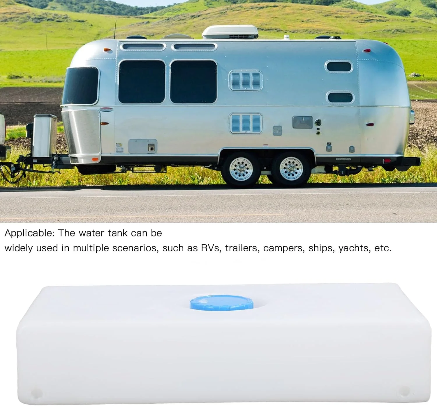 مخزن آب تازه و خاکستری 8 گالنی ضد نشت مناسب خودروهای مسافرتی، دارای ورودی آب 85 میلیمتری، مناسب کامیونهای حمل غذا، تریلرها، خودروهای مسافرتی، قایق تفریحی و قایق مخزن آب تازه و خاکستری 8 گالنی ضد نشت مناسب خودروهای مسافرتی، دارای ورودی آب 85 میلیمتری، مناسب کامیونهای حمل غذا، تریلرها، خودروهای مسافرتی، قایق تفریحی و قایق