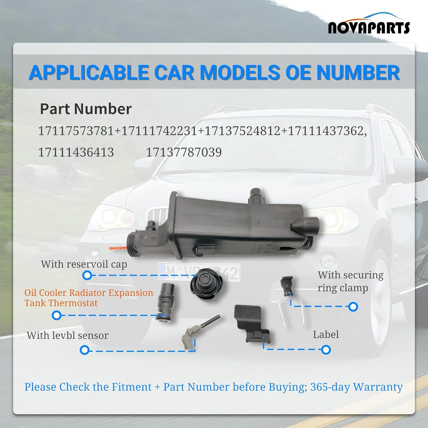 مخزن انبساط مایع خنک کننده موتور + درب با سنسور + ترموستات برای BMW X3 X5 E46 323 325 328 330 مدل 1999-2010