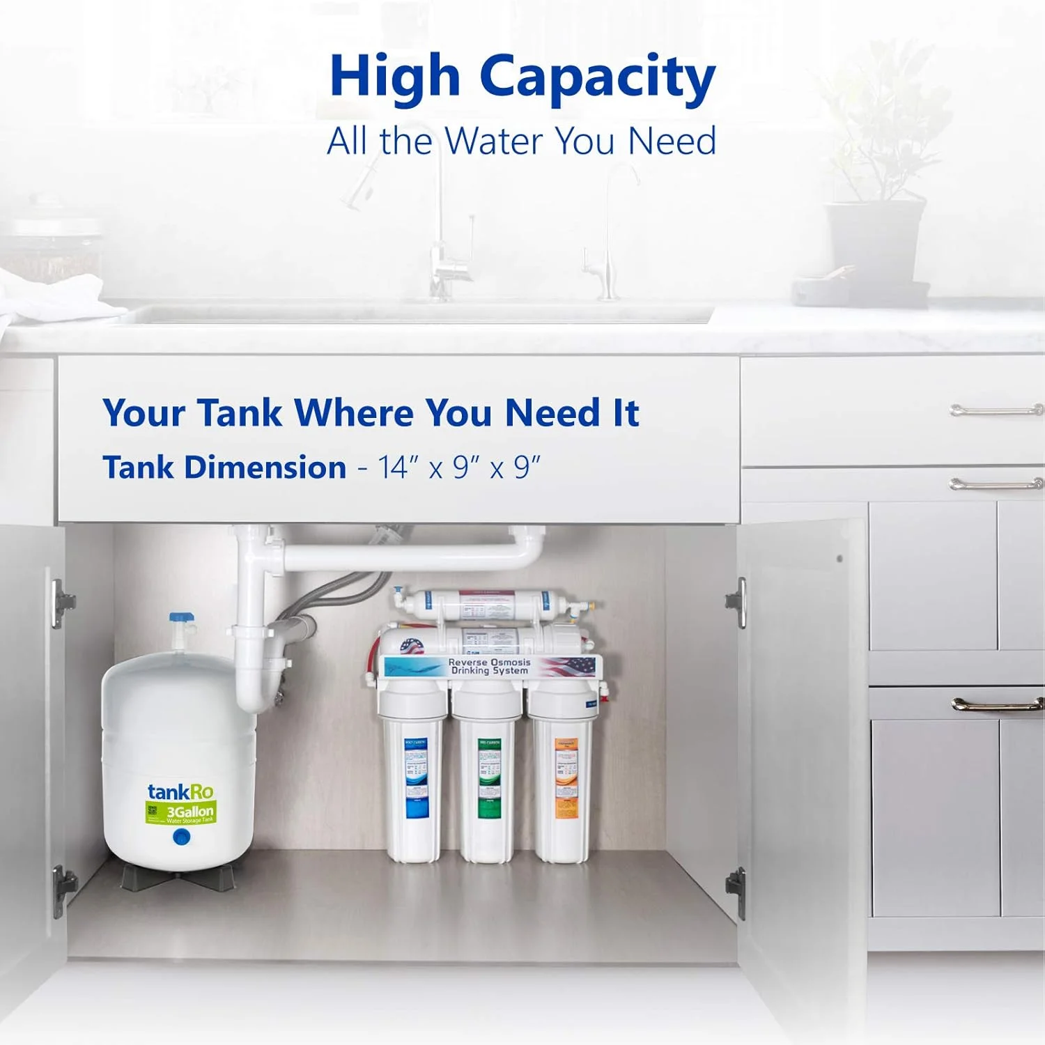 مخزن انبساط سیستم فیلتراسیون آب RO - مخزن تحت فشار ذخیره آب اسمز معکوس 3 گالن با شیر توپی 1/4 اینچ رایگان