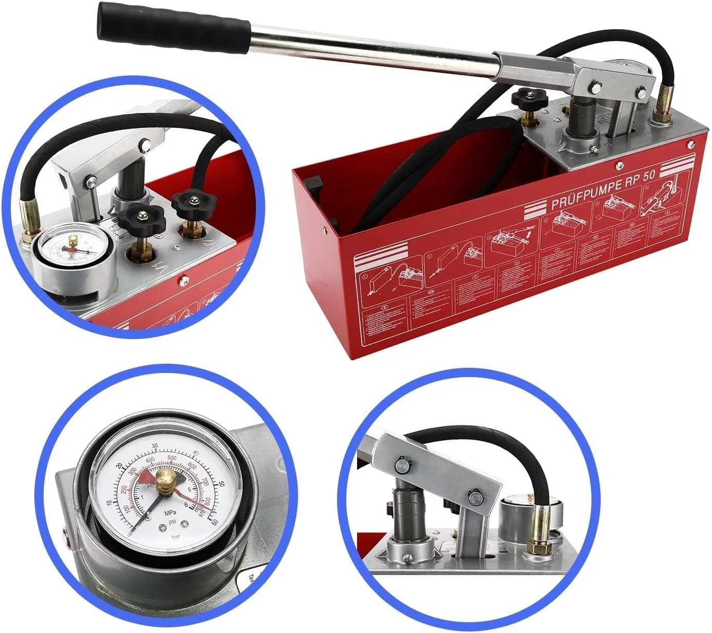 پمپ تست فشار دستی هیدرولیک ABBASALI، ۵۰ بار، مخزن ۳ گالن، جریان ۴۵ میلی لیتر، اتصال ۱/۲ اینچ پمپ تست فشار دستی هیدرولیک ABBASALI، ۵۰ بار، مخزن ۳ گالن، جریان ۴۵ میلی لیتر، اتصال ۱/۲ اینچ