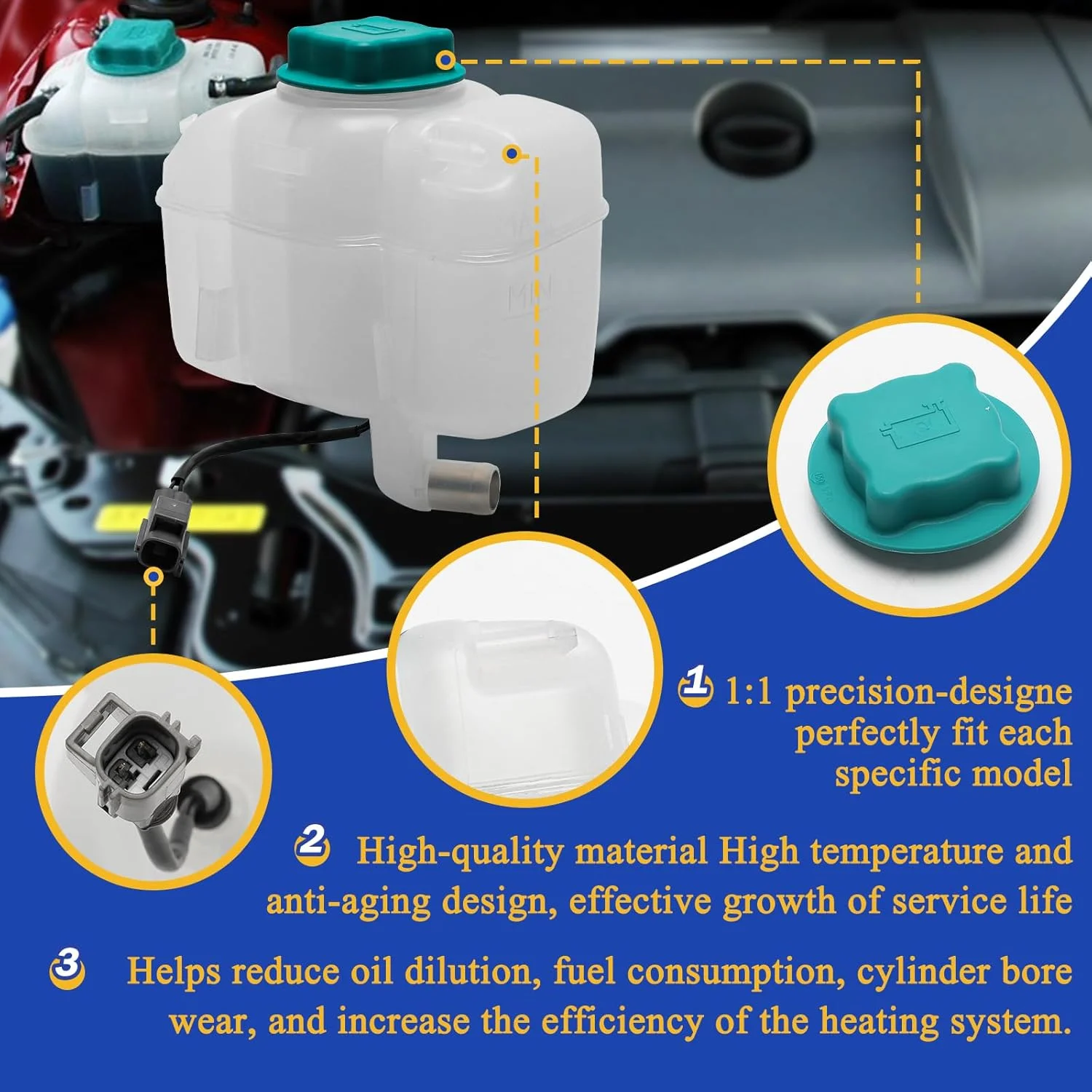 مخزن انبساط رادیاتور خنک کننده موتور جلو 603-667 به همراه سنسور و درب برای ولوو XC90 مدل 2003-2014 جایگزین # 30760100 86834553 EPT0019 V950217