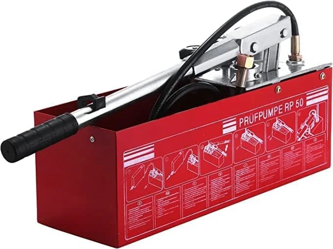 پمپ تست فشار دستی هیدرولیک AQSON، ۵۰ بار، مخزن ۱۲ لیتری، اتصال جریان (1/2 اینچ، ۴۵ میلی لیتر)