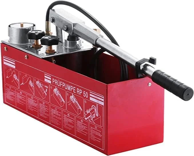 پمپ تست فشار دستی هیدرولیک AQSON، ۵۰ بار، مخزن ۱۲ لیتری، اتصال جریان (1/2 اینچ، ۴۵ میلی لیتر)