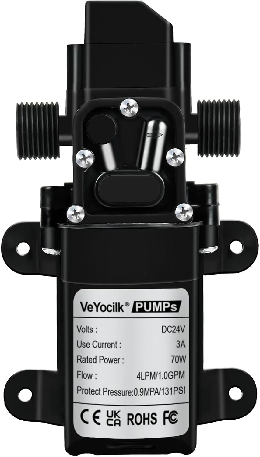 پمپ آب 24 ولت DC، 4 لیتر در دقیقه، اتصال 1/2 اینچ، پمپ دیافراگمی خود مکش با سوئیچ فشار برای شیر آب، کمپر، آشپزخانه، حمام، مخزن آب