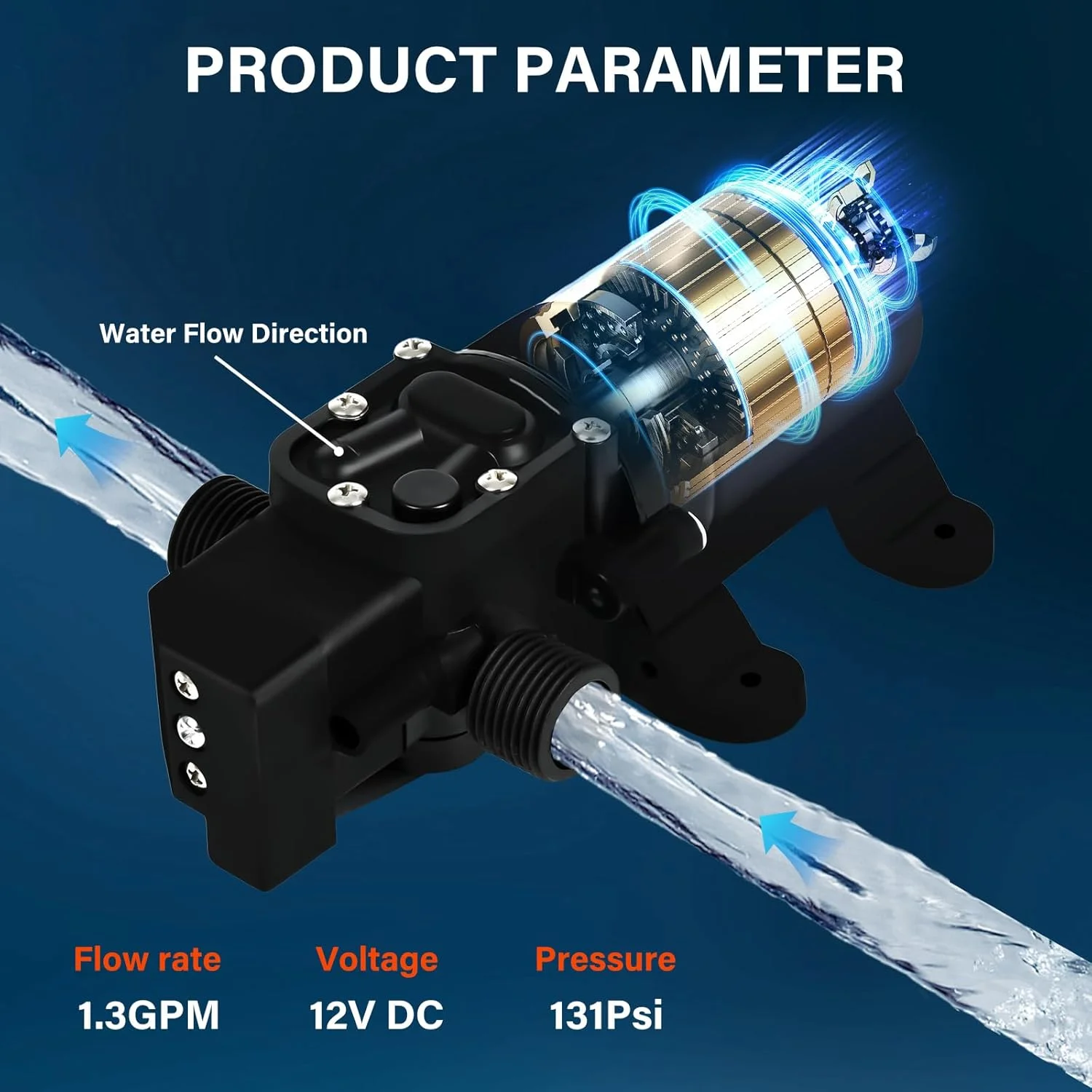 پمپ آب 24 ولت DC، 4 لیتر در دقیقه، اتصال 1/2 اینچ، پمپ دیافراگمی خود مکش با سوئیچ فشار برای شیر آب، کمپر، آشپزخانه، حمام، مخزن آب پمپ آب 24 ولت DC، 4 لیتر در دقیقه، اتصال 1/2 اینچ، پمپ دیافراگمی خود مکش با سوئیچ فشار برای شیر آب، کمپر، آشپزخانه، حمام، مخزن آب