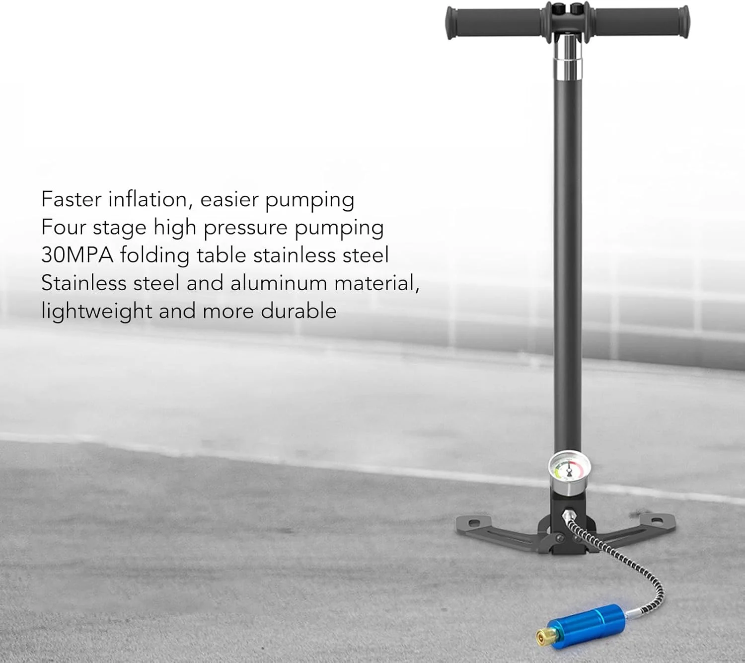 پمپ هوا، پمپ دستی فولادی ضد زنگ 30Mpa 3000psi با فیلتر، پایه تاشو قابل حمل برای تمرین تنفس غواصی در زیر آب