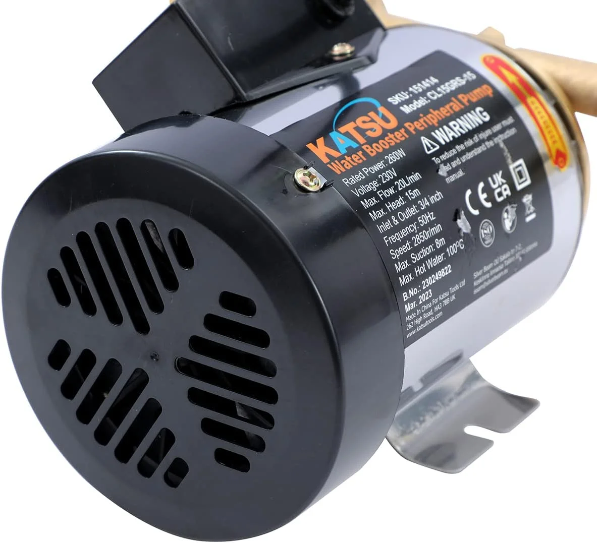 پمپ تقویت فشار آب کاتسو تولز 230 وات، سوئیچ کنترل فشار روشن/خاموش اتوماتیک، پمپ آب گرم و سرد برای باغ، منزل، دوش، ماشین لباسشویی 151414