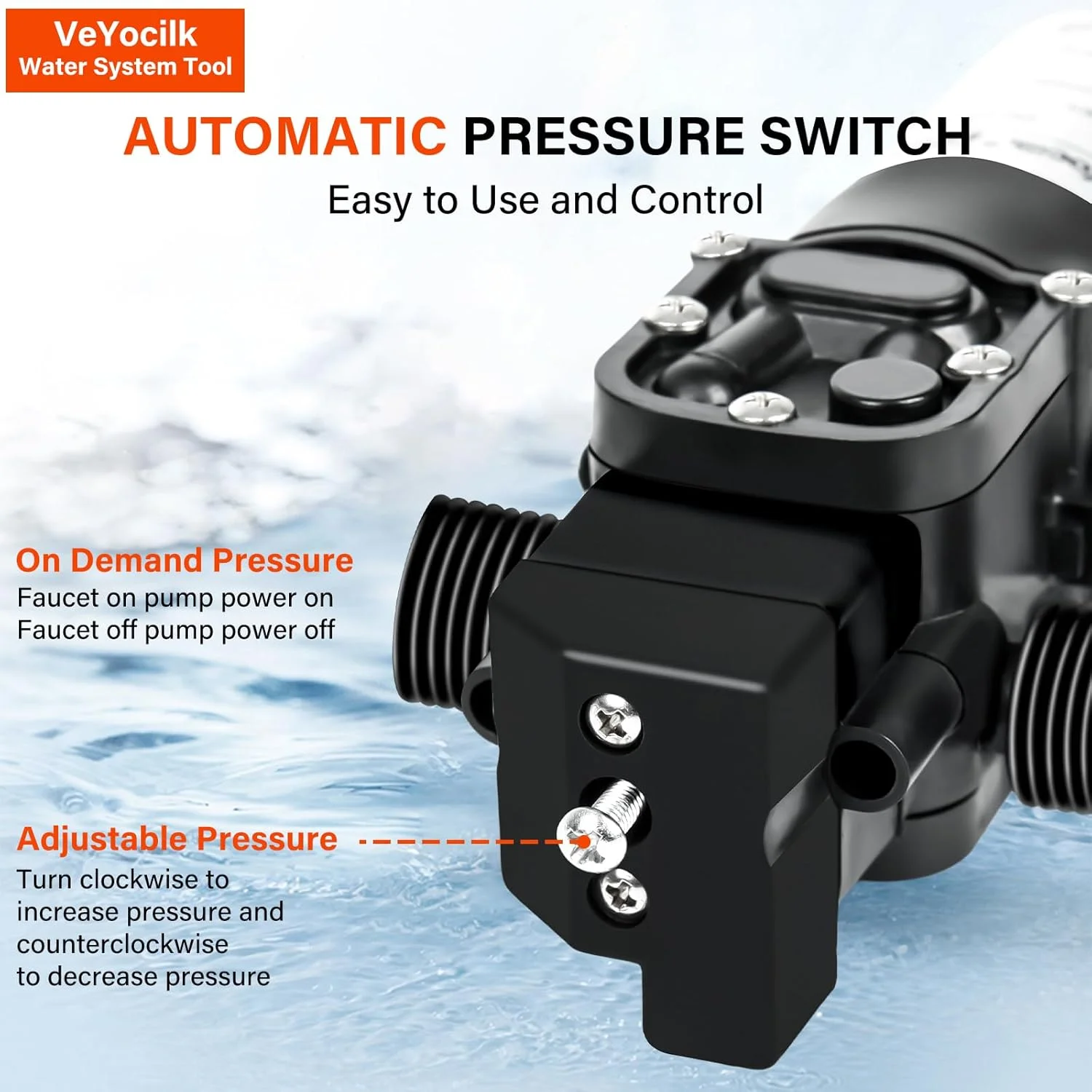 پمپ آب 24 ولت DC، 4 لیتر در دقیقه، اتصال 1/2 اینچ، پمپ دیافراگمی خود مکش با سوئیچ فشار برای شیر آب، کمپر، آشپزخانه، حمام، مخزن آب پمپ آب 24 ولت DC، 4 لیتر در دقیقه، اتصال 1/2 اینچ، پمپ دیافراگمی خود مکش با سوئیچ فشار برای شیر آب، کمپر، آشپزخانه، حمام، مخزن آب