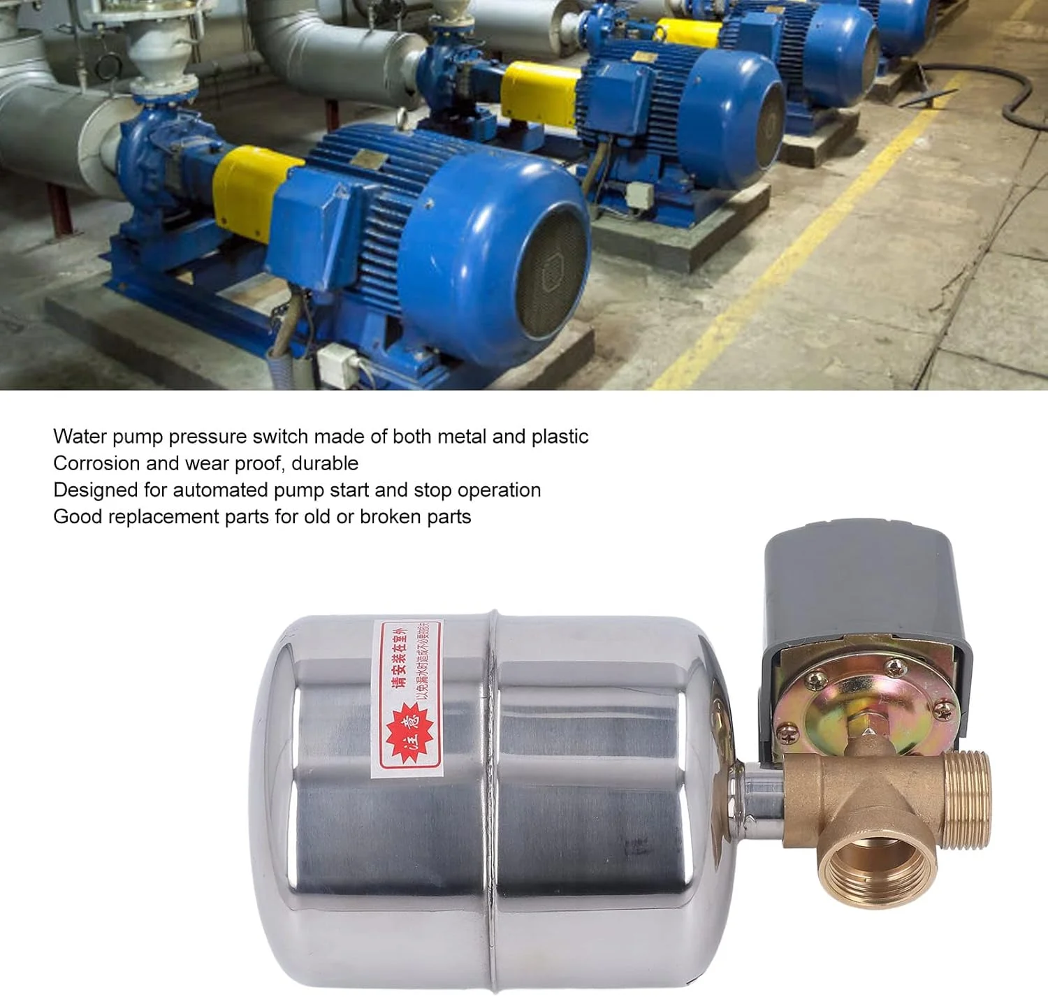 کلید کنترل فشار، کیت نصب مخزن فشار 110V-230V با کیت شیر یک طرفه مسی مخزن فشار استیل برای پمپ جت، پمپ باغ