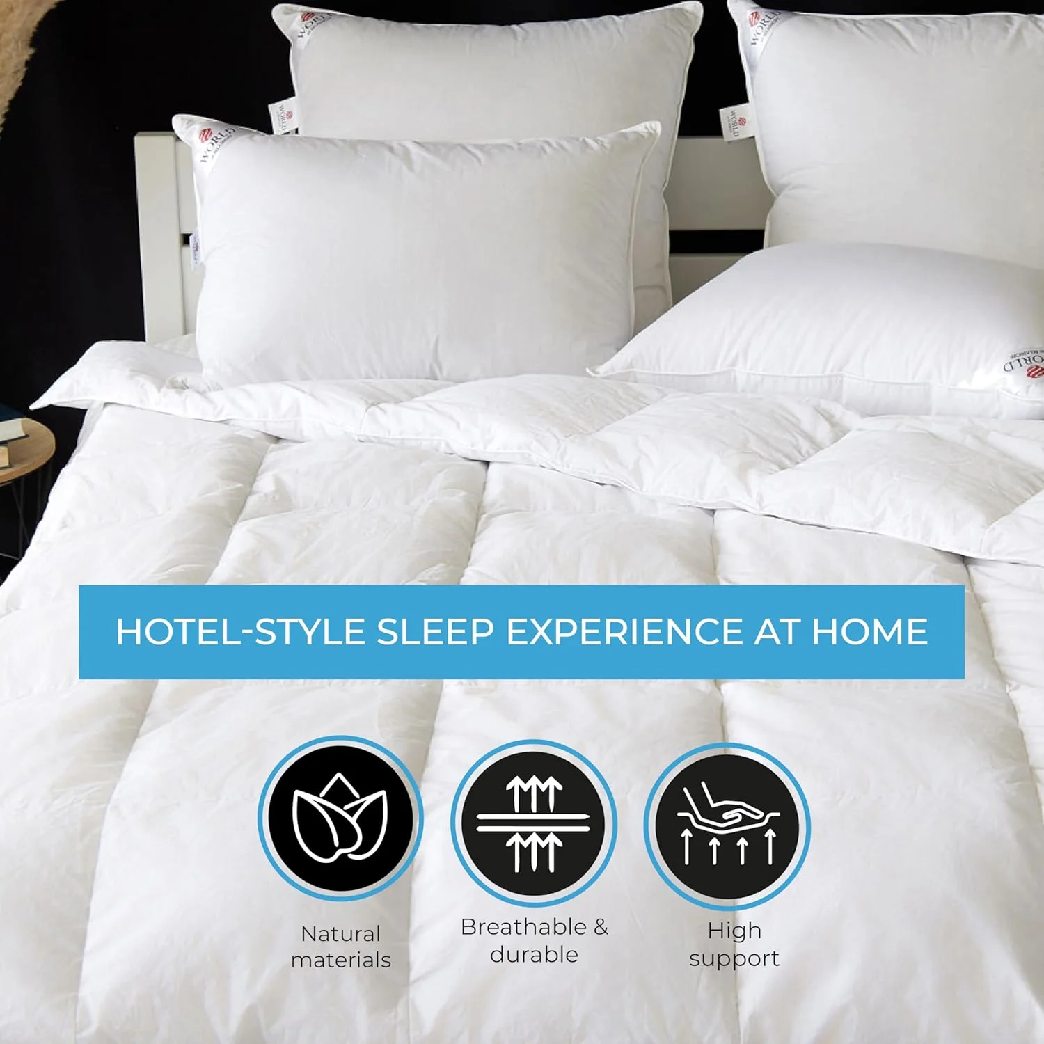 بالش پر قو سیبری درجه یک برای خواب. بالش تخت خواب نرم 100٪، روکش پنبه ساتن ارگانیک 100٪ (سایز کینگ 50 * 90 سانتی متر)