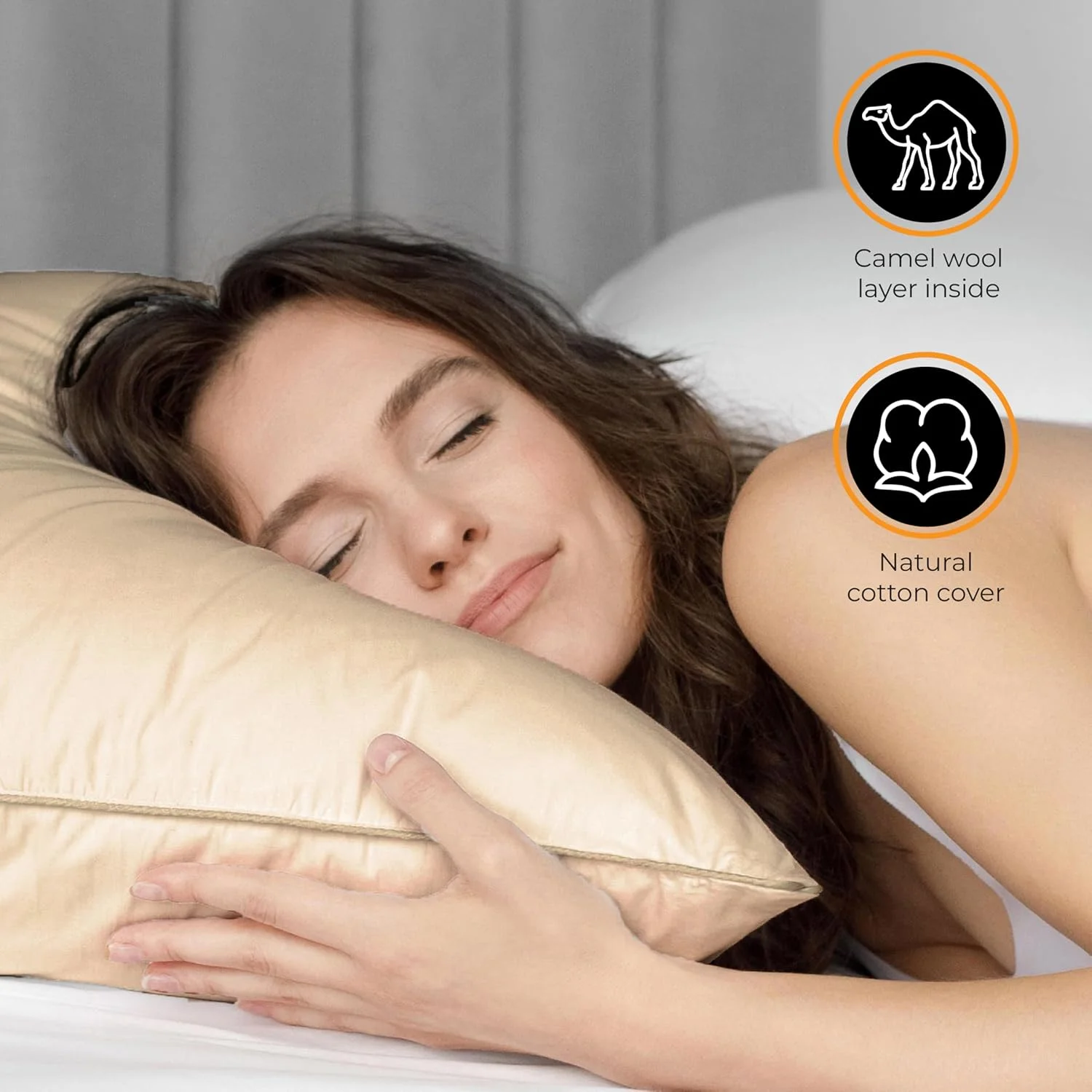 بالش خواب مناسب. بالش پشمی شتر. بالش خواب تنظیم کننده دما. روکش 100% پنبه ارگانیک (سایز کوئین 50 * 75 سانتی متر)