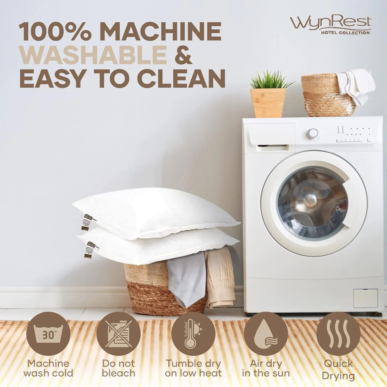 بالش کلاستر وینرست سایز کویین 50x75 نرم و متوسط هتلی 100% اورجینال | مورد استفاده در بسیاری از هتل ها و استراحتگاه ها (1 عدد، 50x75)