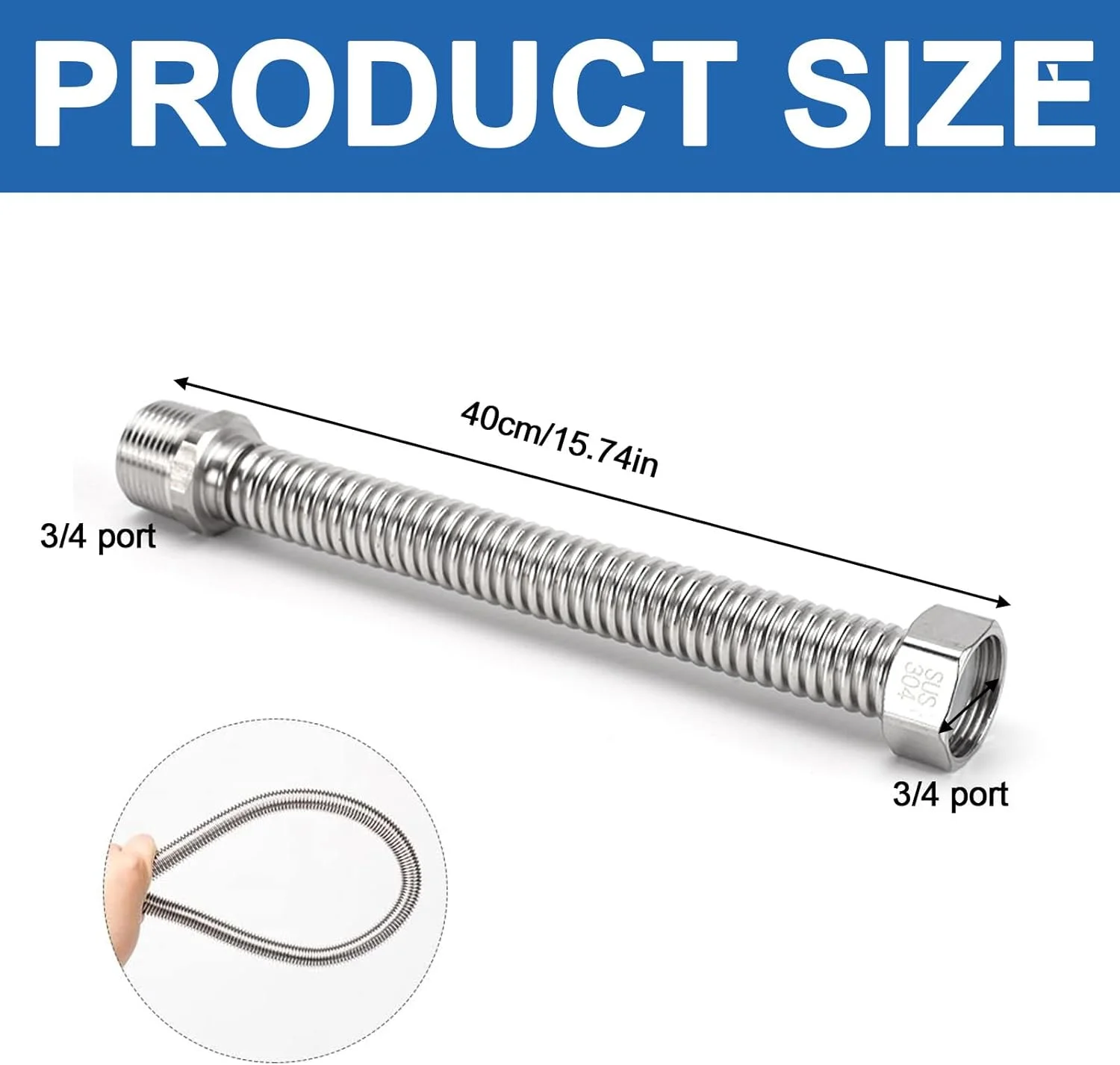 لوله خرطومی استیل ضد زنگ 3/4 اینچ، لوله موجدار، لوله اتصال انعطاف پذیر، شلنگ انعطاف پذیر، شلنگ تقویت شده، لوله اتصال جهانی