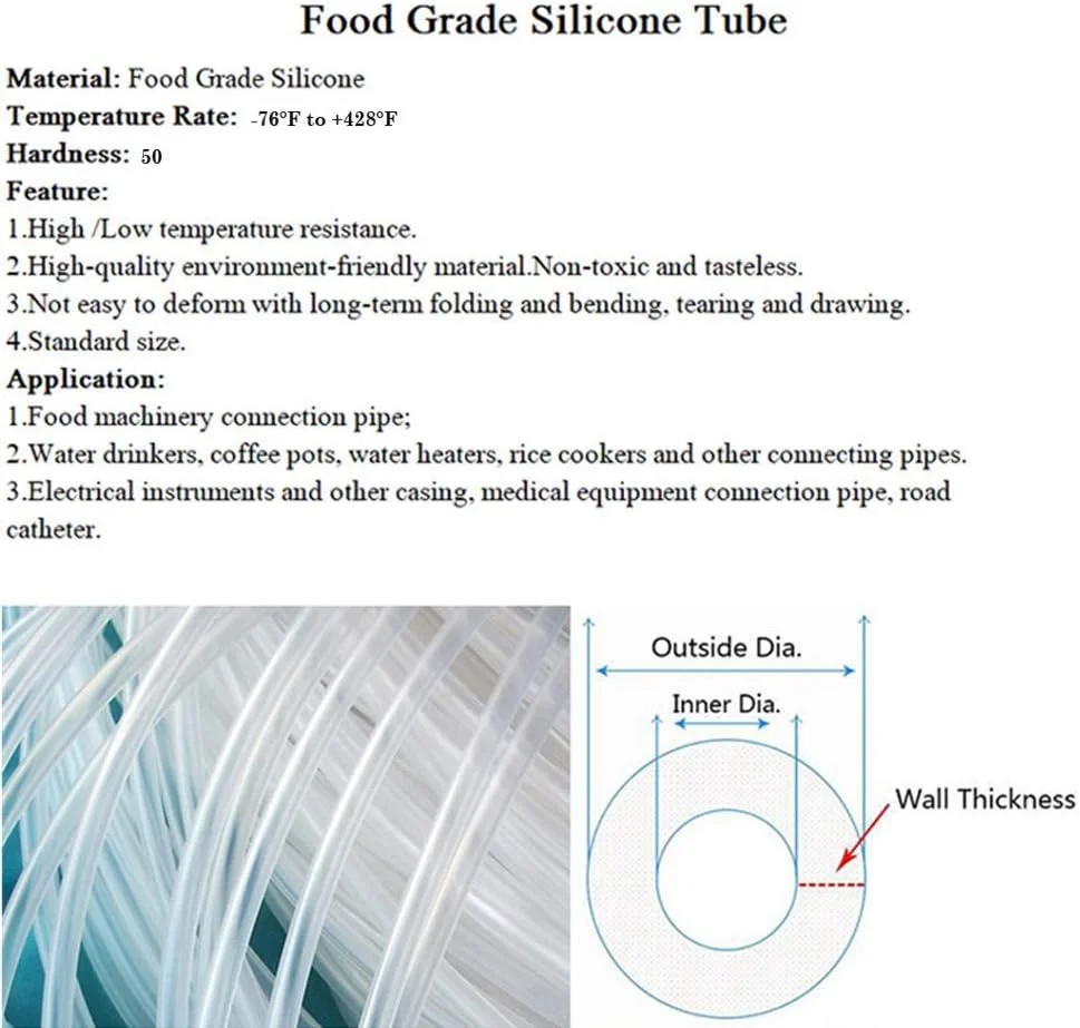 لوله سیلیکونی 6 میلی‌متر (1/4 اینچ) قطر داخلی × 8 میلی‌متر قطر خارجی، مناسب مواد غذایی، لوله شفاف سیلیکونی خالص مقاوم در برابر حرارت بالا برای دم کردن خانگی، انتقال هوا و مایعات (طول 6 متر - 19.68 فوت)