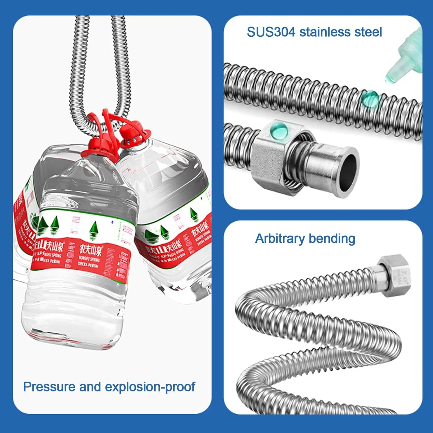 لوله خرطومی استیل ضد زنگ 3/4 اینچ، لوله موجدار، لوله اتصال انعطاف پذیر، شلنگ انعطاف پذیر، شلنگ تقویت شده، لوله اتصال جهانی