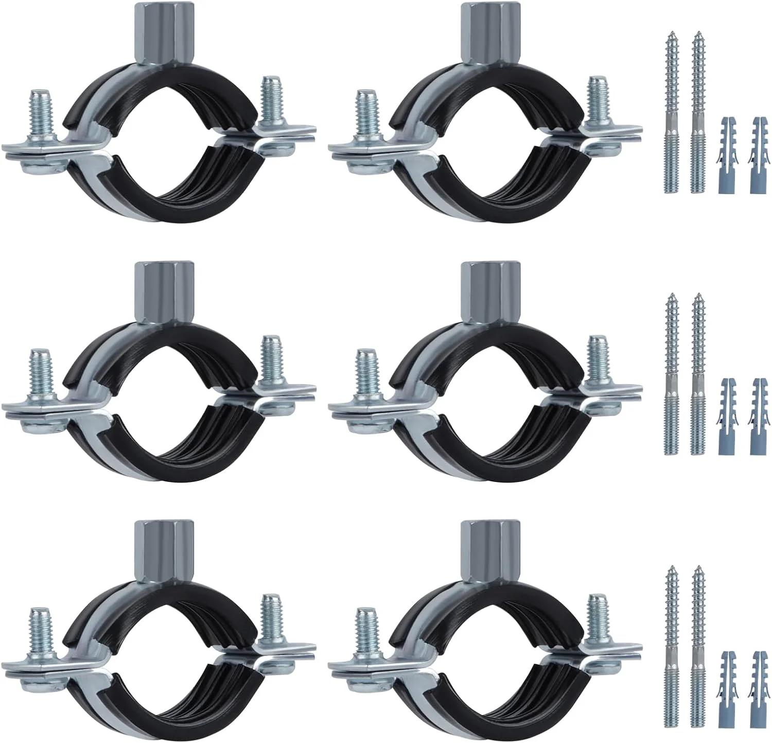 بست لوله رینگ شکاف دار 6 عددی، بست لوله قابل تنظیم سنگین با پیچ و لوله انبساطی، بست های تسمه لوله آهن گالوانیزه نصب شده روی سقف دیوار مناسب برای لوله OD 1-1.2 اینچ (26-30 میلی متر)