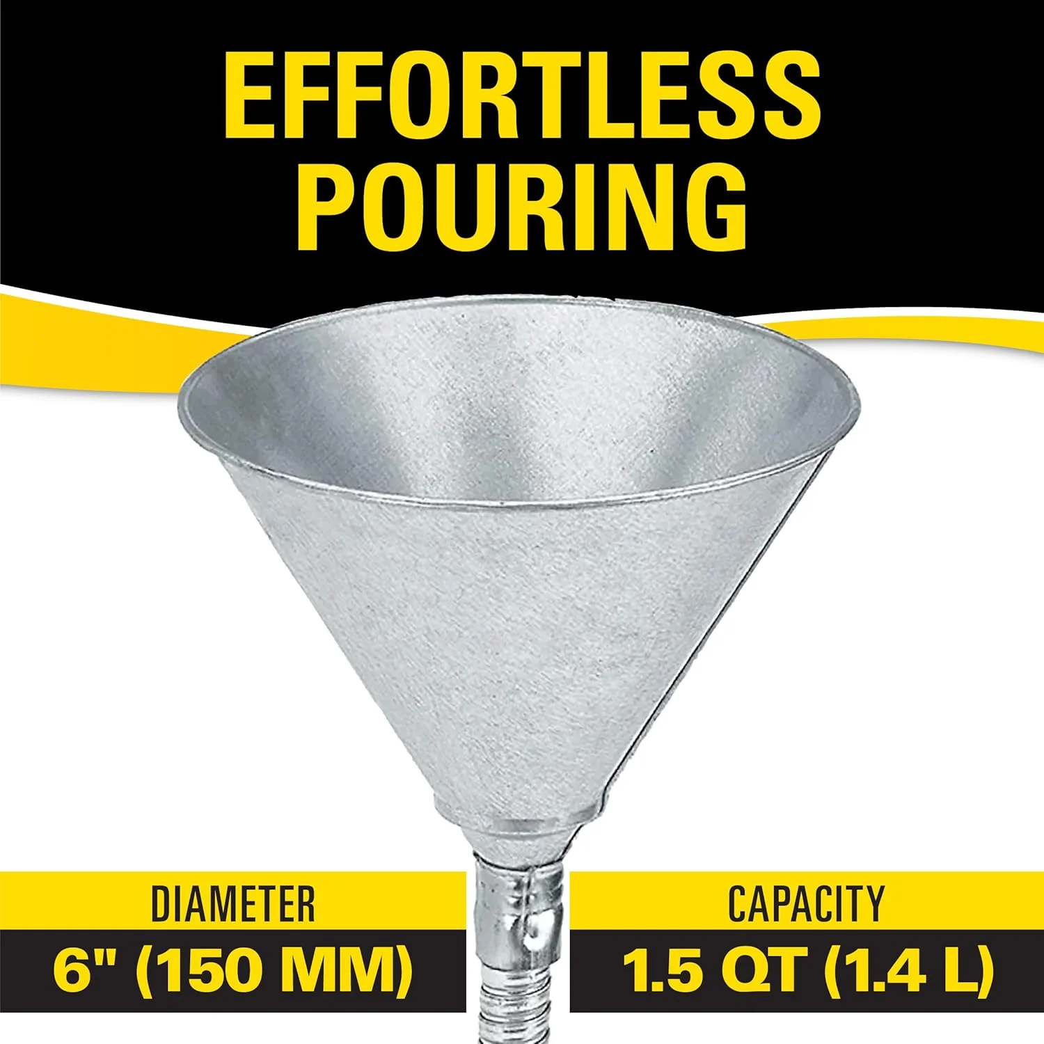 قیف گالوانیزه نقره ای LUMAX LX-1704 با لوله انعطاف پذیر 12 اینچی و توری. ساخته شده با فولاد گالوانیزه سنگین. ایده آل برای روغن انتقال