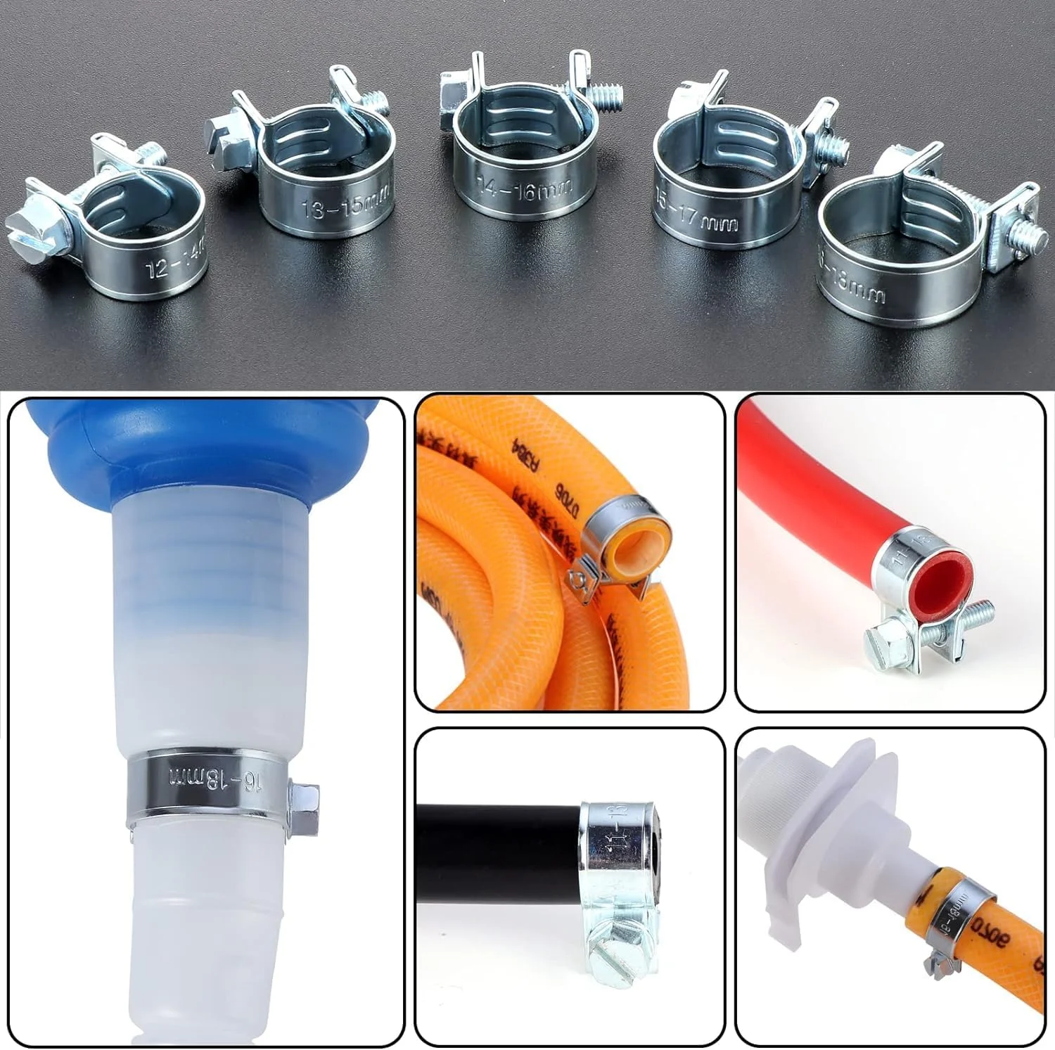 مجموعه بست شلنگ 60 عددی JOEJNCED، بست شلنگ خط سوخت، لوله آب، شلنگ هوا، اتصالات گالوانیزه کوچک، تثبیت کننده لوله مخزن گاز، ایده آل برای لوله کشی، کاربردهای خودرو و مکانیکی