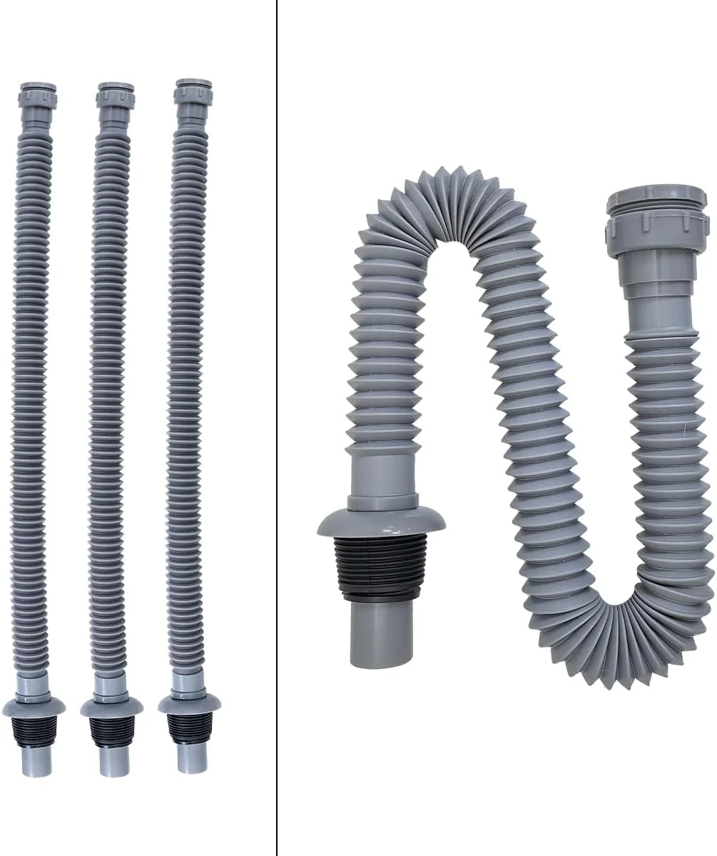 لوله فاضلاب انعطاف پذیر RACO برای سینک/روشویی - مناسب برای همه، قابل افزایش و شلنگ تخلیه راه راه با مهره رزوه ای - PVC بادوام | طراحی ضد گرفتگی | خاکستری | 1.5 اینچ | آداپتور 1-1/4 اینچی شامل (2 عدد)