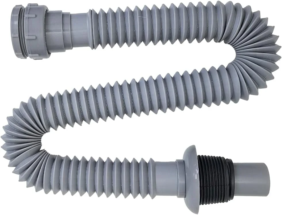 لوله فاضلاب انعطاف پذیر RACO برای سینک/روشویی - مناسب برای همه، قابل افزایش و شلنگ تخلیه راه راه با مهره رزوه ای - PVC بادوام | طراحی ضد گرفتگی | خاکستری | 1.5 اینچ | آداپتور 1-1/4 اینچی شامل (2 عدد)