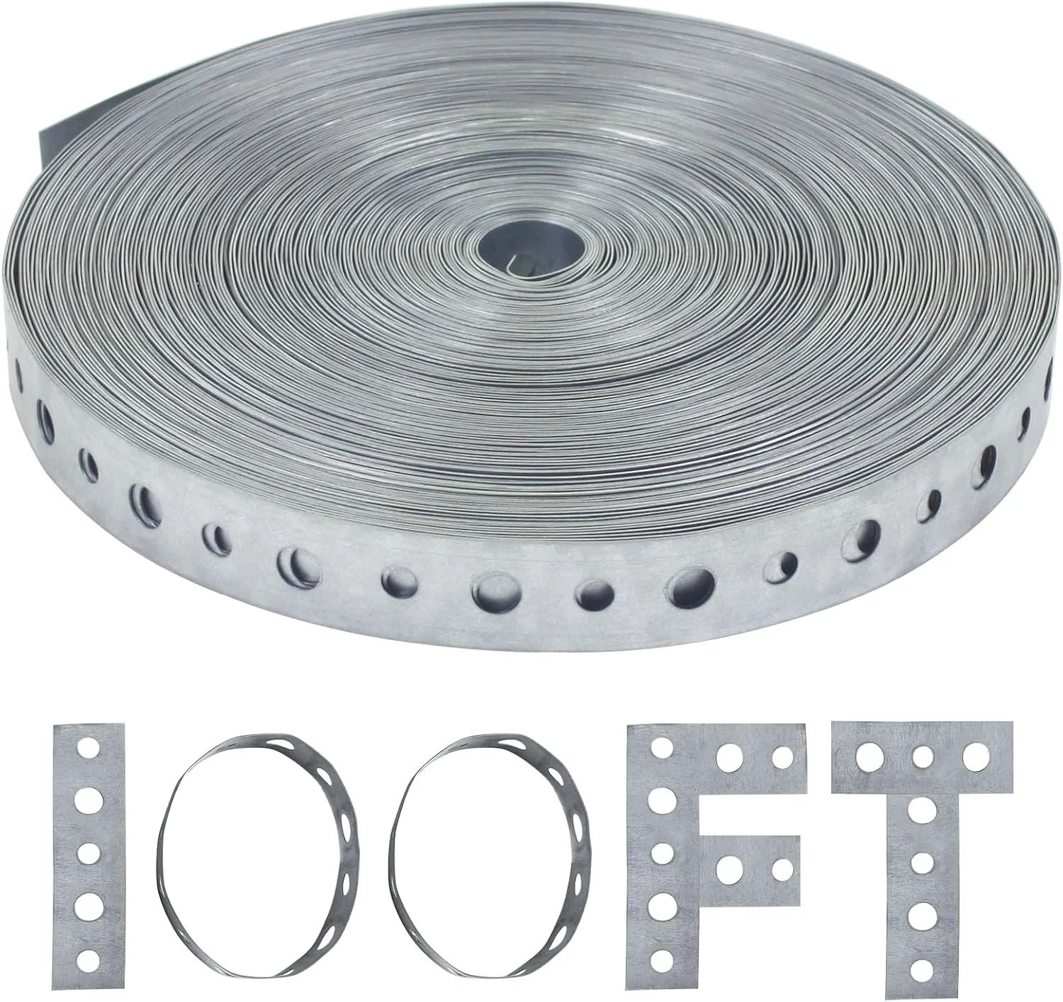 بست لوله فلزی گالوانیزه 1.7 سانتی متری در 30 متر، بست آویز لوله، تسمه فلزی انعطاف پذیر با سوراخ.