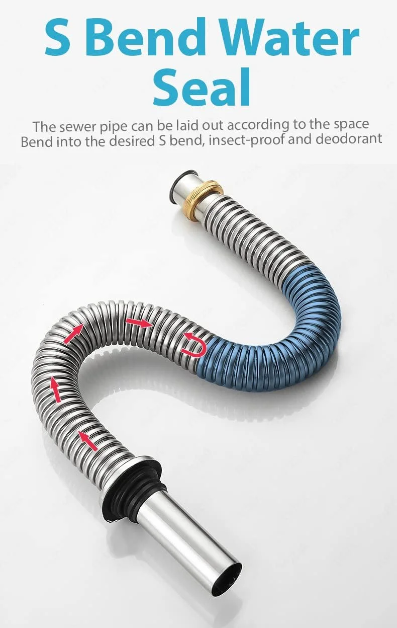 کیت لوله تخلیه سینک ظرفشویی دو لگنه استیل رابیک، اتصالات لوله خرطومی با صافی و لوله سرریز